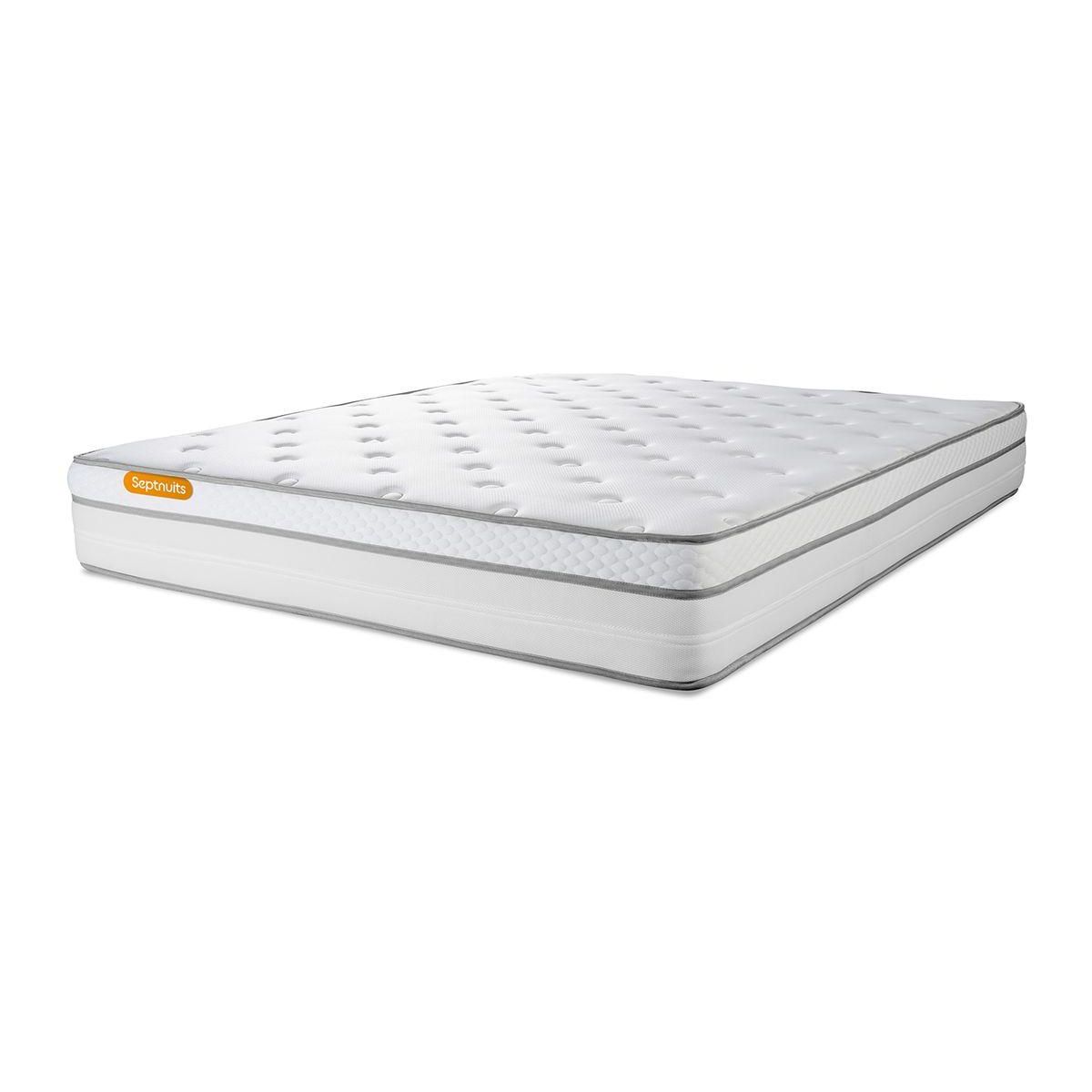 SEPTNUITS Matelas + sommier kit gris Memo Luxe Ressorts ensachés + mémoire de forme MAXI épaisseur