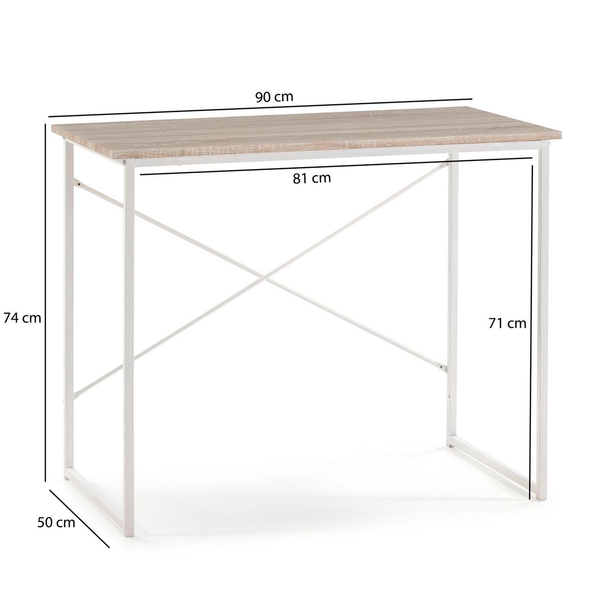 VS VENTA-STOCK Bureau Cáceres Blanc,Table pour PC, Style Industriel, 90 cm Longueur