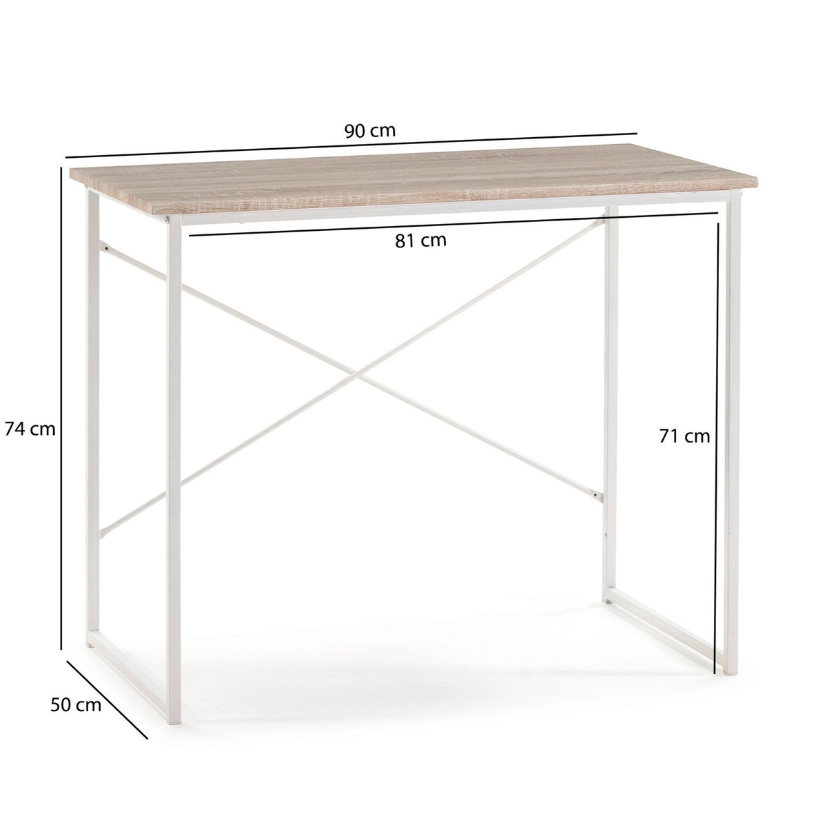 VS VENTA-STOCK Bureau Cáceres Blanc,Table pour PC, Style Industriel, 90 cm Longueur
