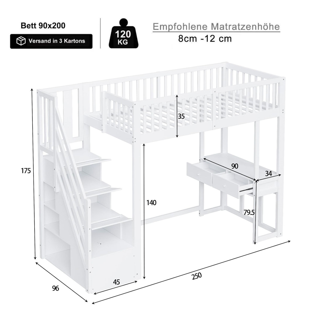 MERAX Lit mezzanine enfant