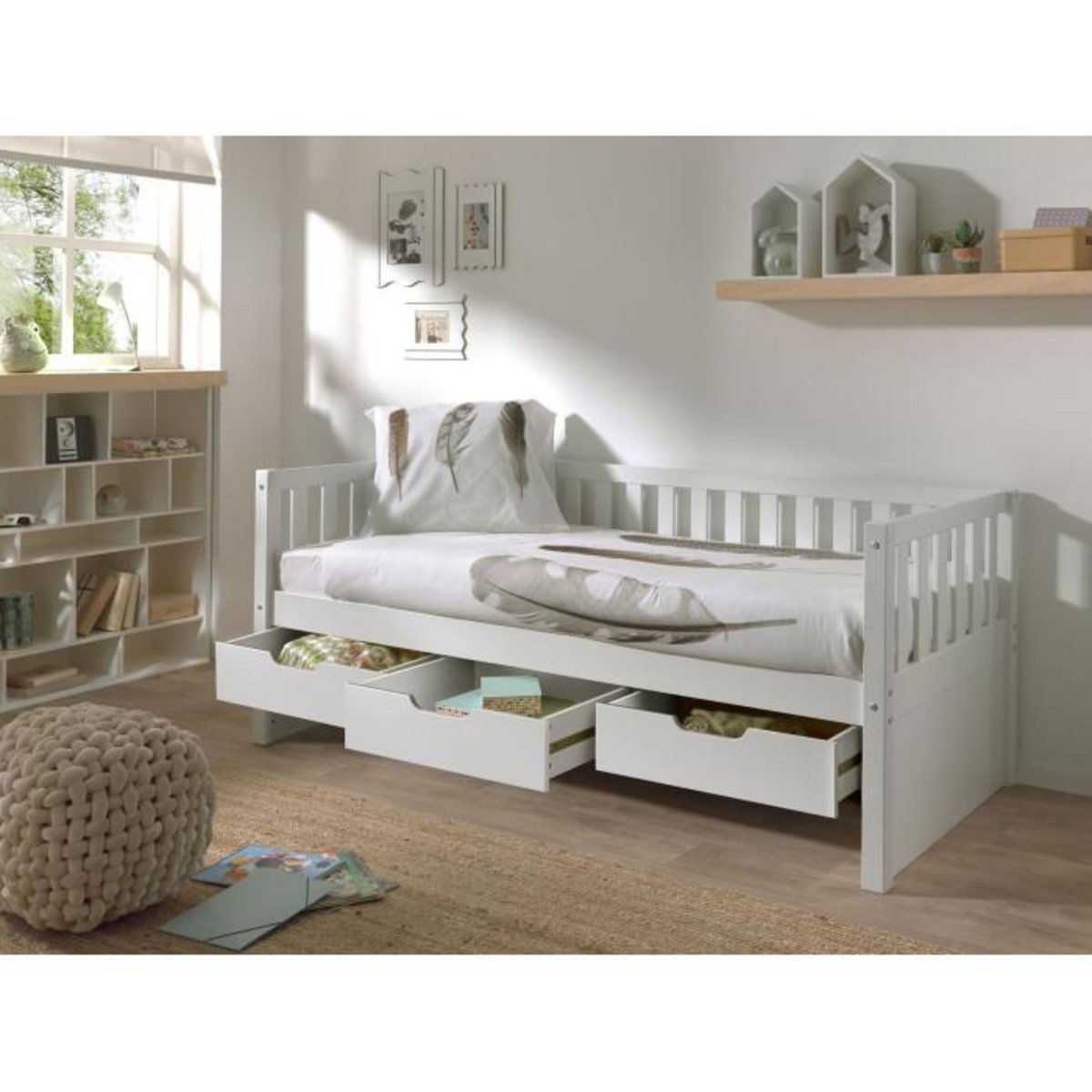 Paris Prix Lit Capitaine Enfant & 3 Tiroirs  Fritz  90x200cm Blanc