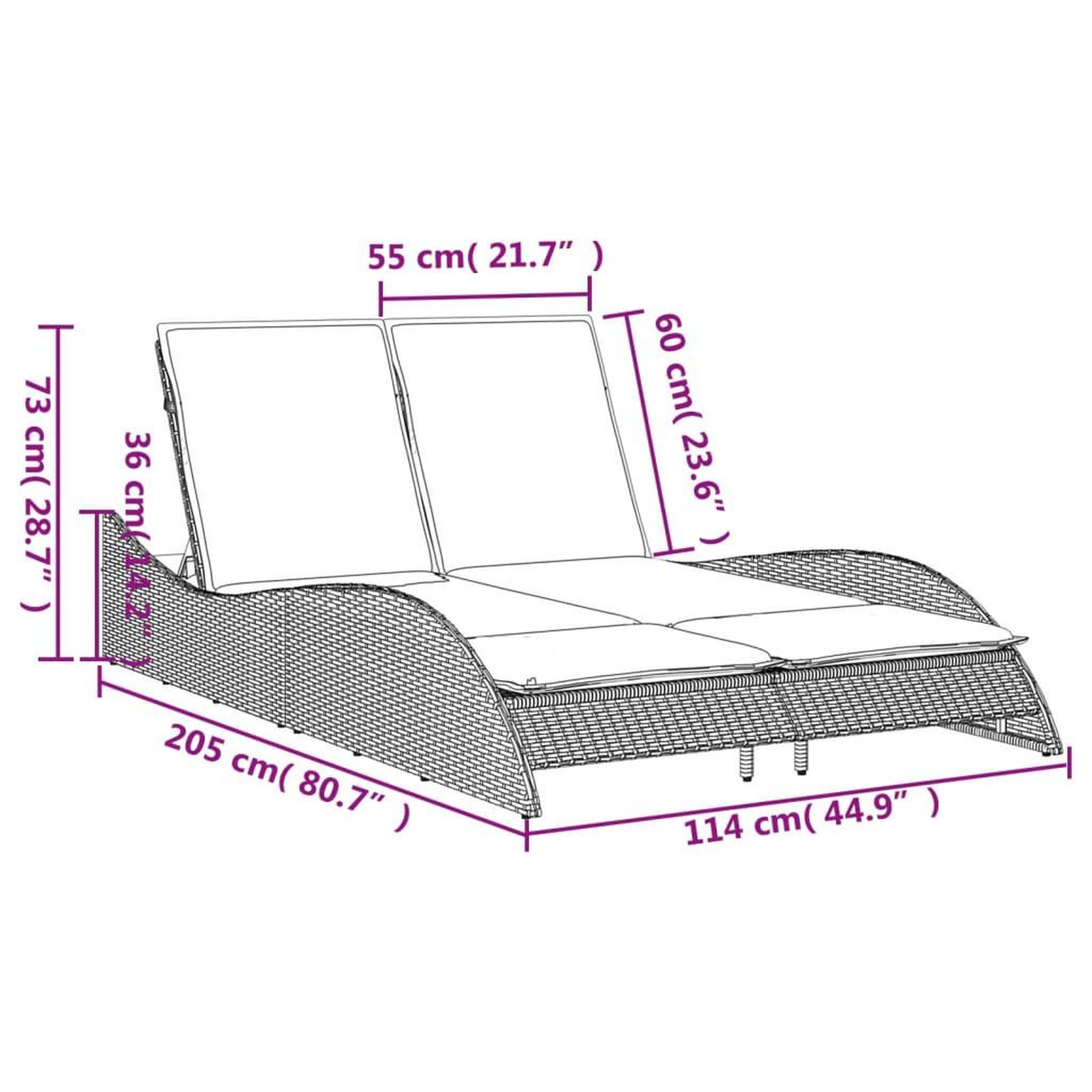 Voir la diapositive 6 : VIDAXL Chaise longue avec coussins gris 114x205x73 cm resine tressee