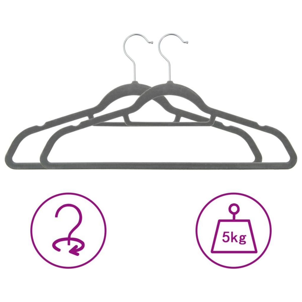 VIDAXL Cintres antiderapants 20 pcs Gris Velours