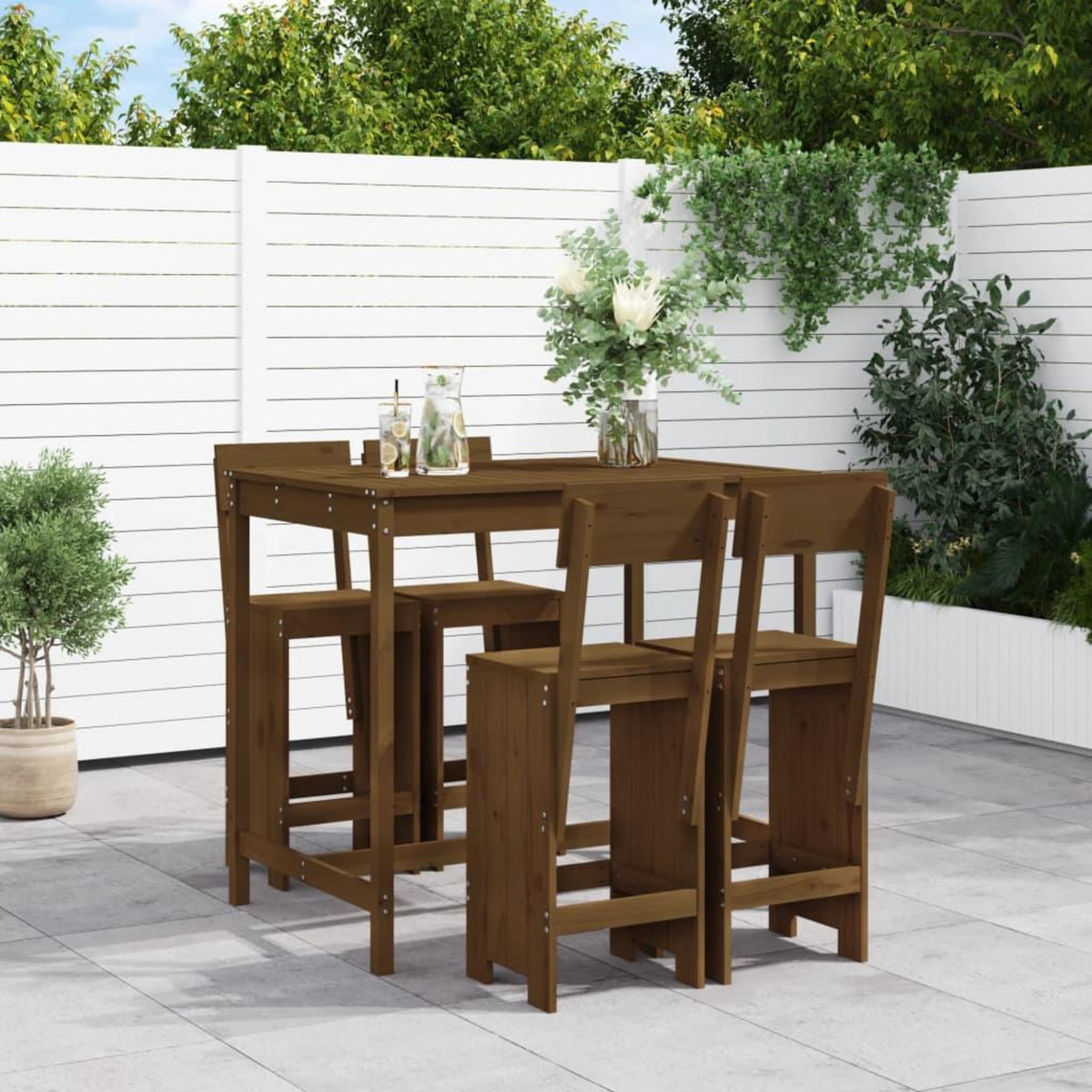 VIDAXL Ensemble de bar de jardin 5 pcs marron miel bois de pin massif