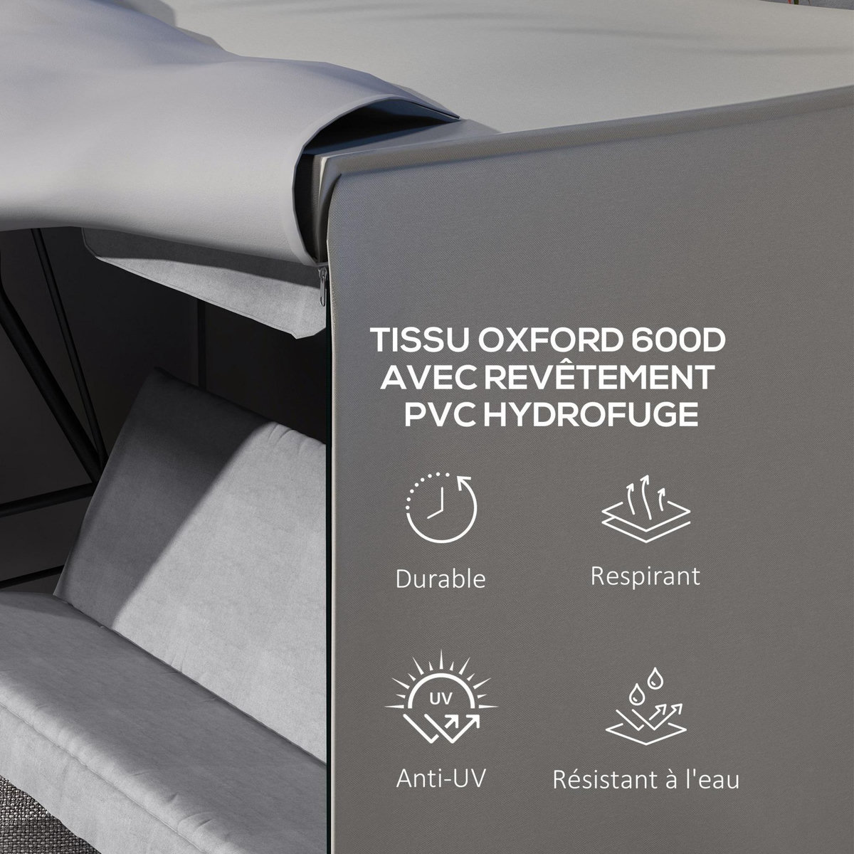 OUTSUNNY Housse de protection balancelle de jardin 3 places bâche étanche dim. 2,05L x 1,24l x 1,64H m polyester PVC haute densité gris