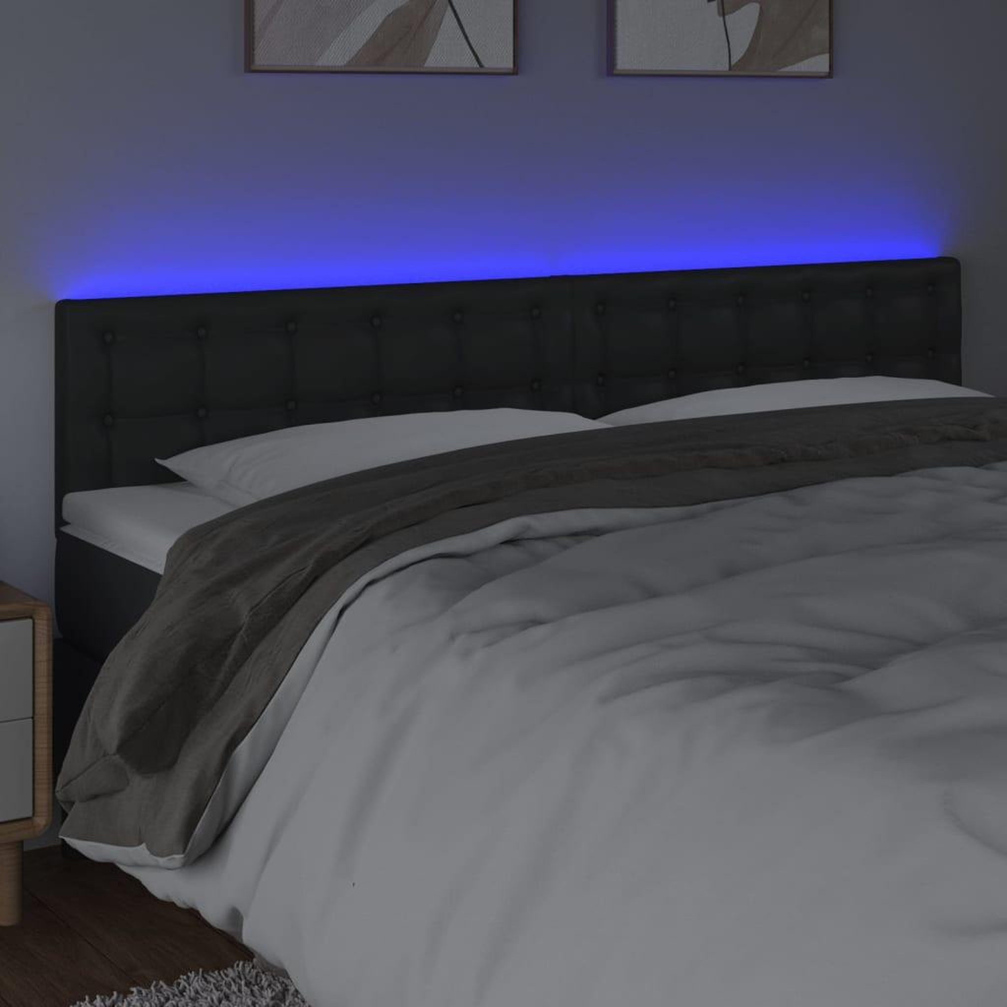 Voir la diapositive 3 : VIDAXL Tete de lit a LED Noir 200x5x78/88 cm Similicuir