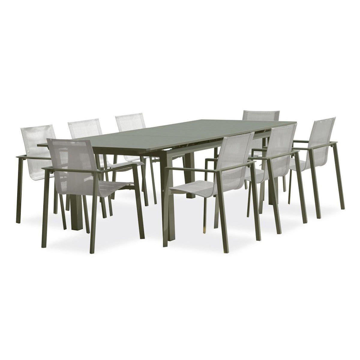 Paris Prix Ensemble Table de Jardin Extensible & 8 Fauteuils  Miami  180-240cm Kaki