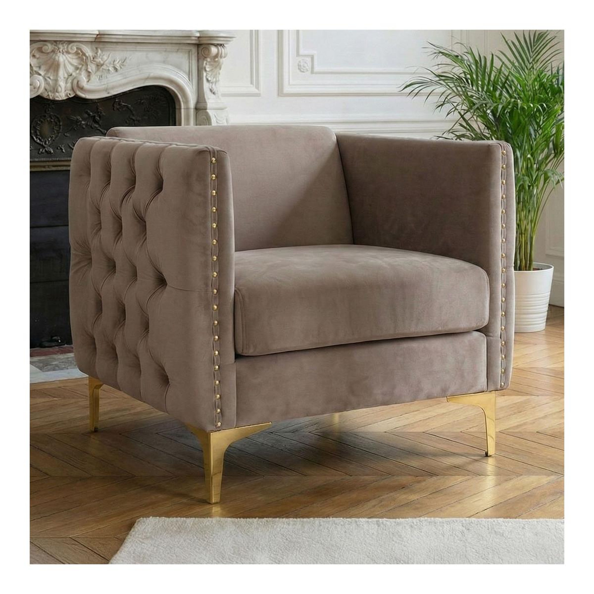 Voir la diapositive 6 : Paris Prix Fauteuil design en velours  suez  83cm taupe