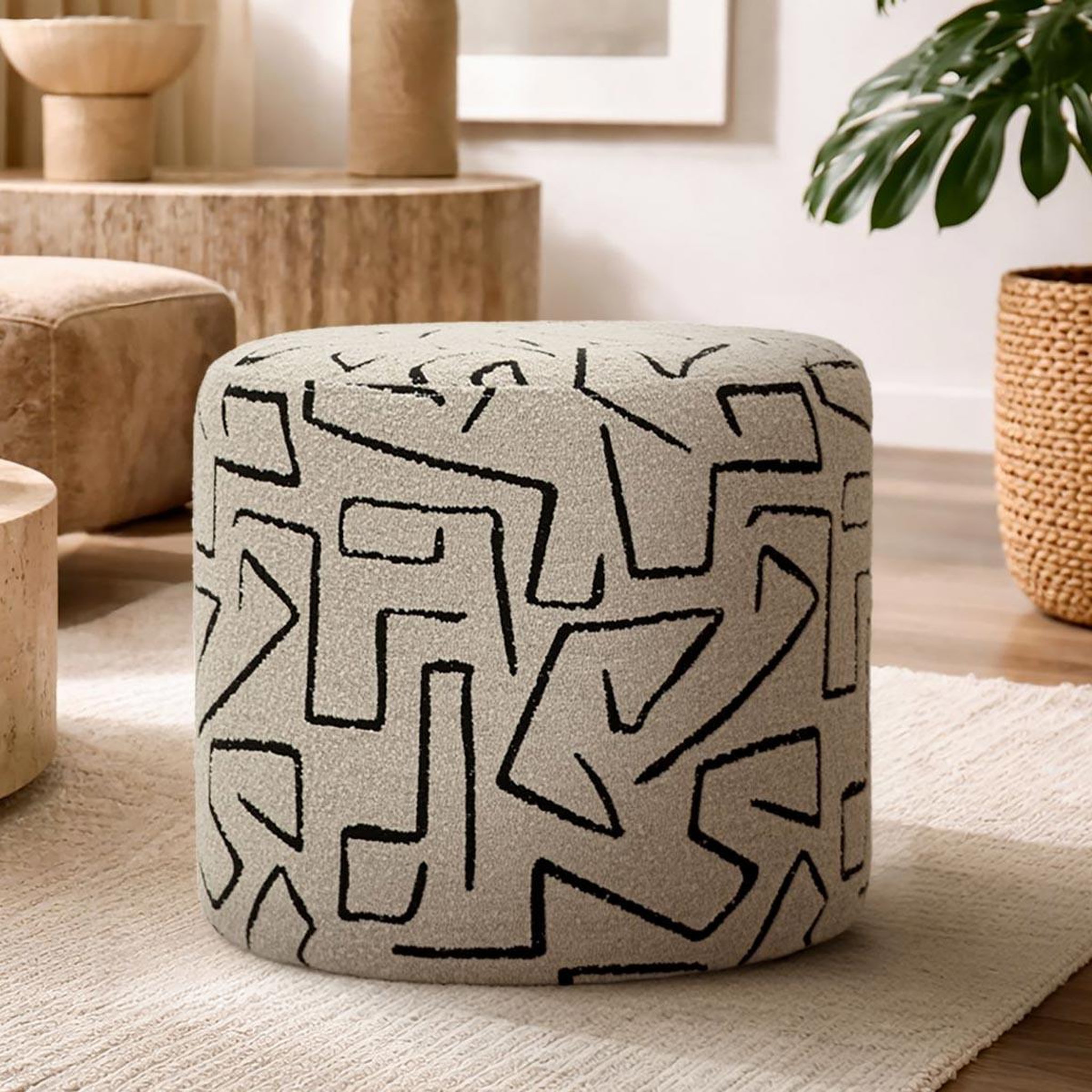 Voir la diapositive 5 : Paris Prix Pouf rond à motifs  nairobi  44cm beige