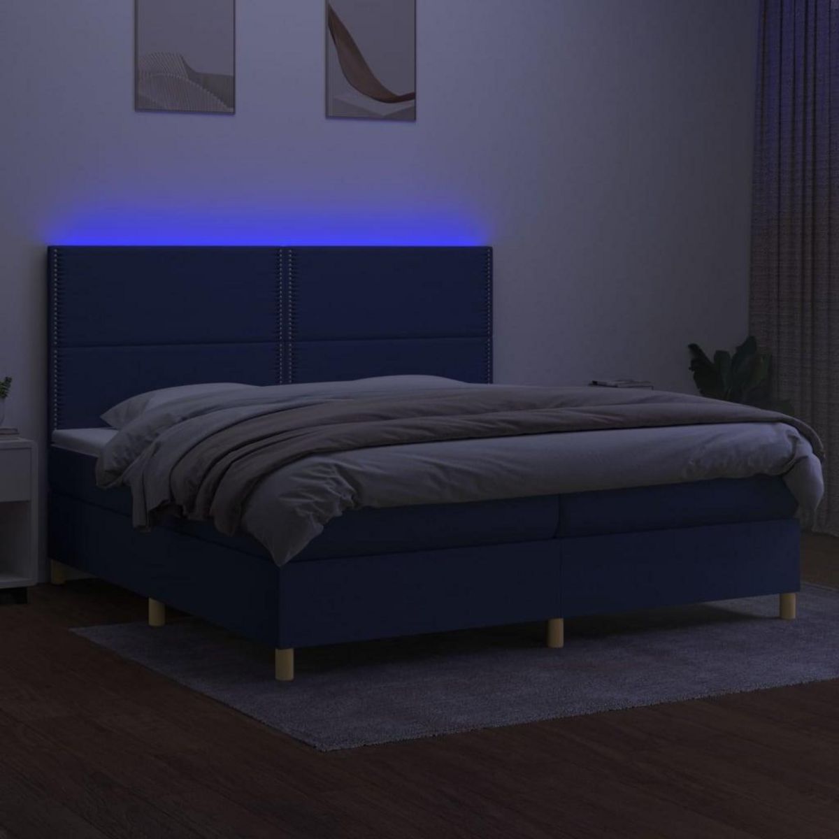 VIDAXL Sommier a lattes de lit et matelas et LED Bleu 200x200 cm Tissu