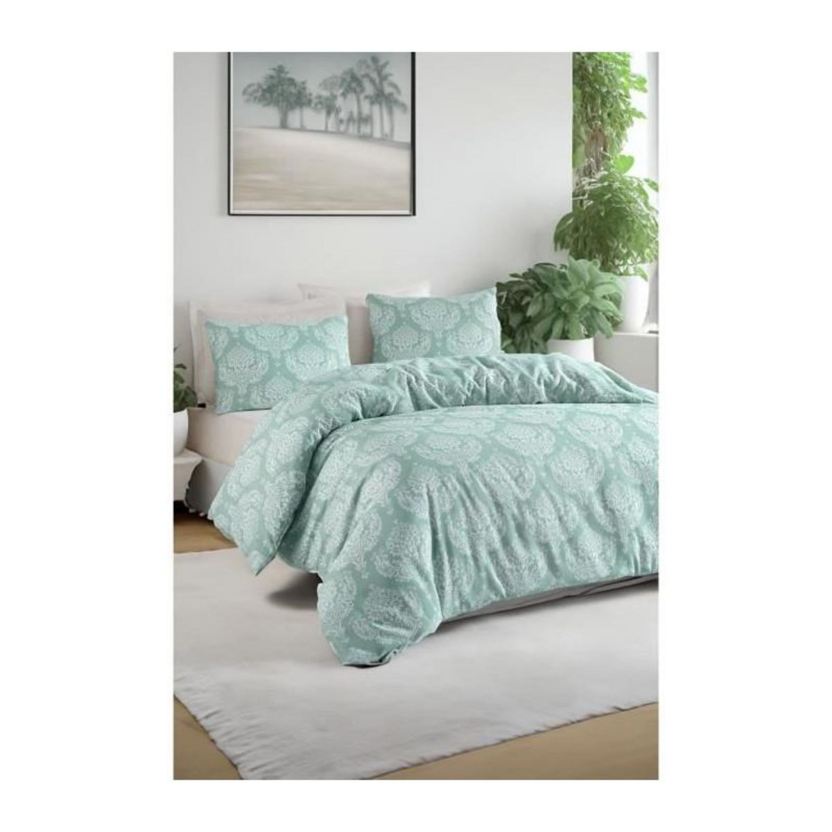 GENERIQUE Parure de lit - 1 housse de couette 220 x 240 cm + 2 taies d'oreiller 60 x 60 cm - 65% coton, 35% polyester - Vert