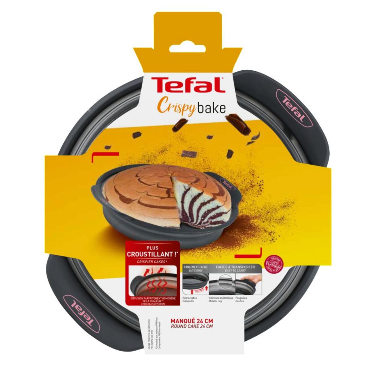 TEFAL Moule à manqué 24 cm rétractable CRISPY BAKE silicone