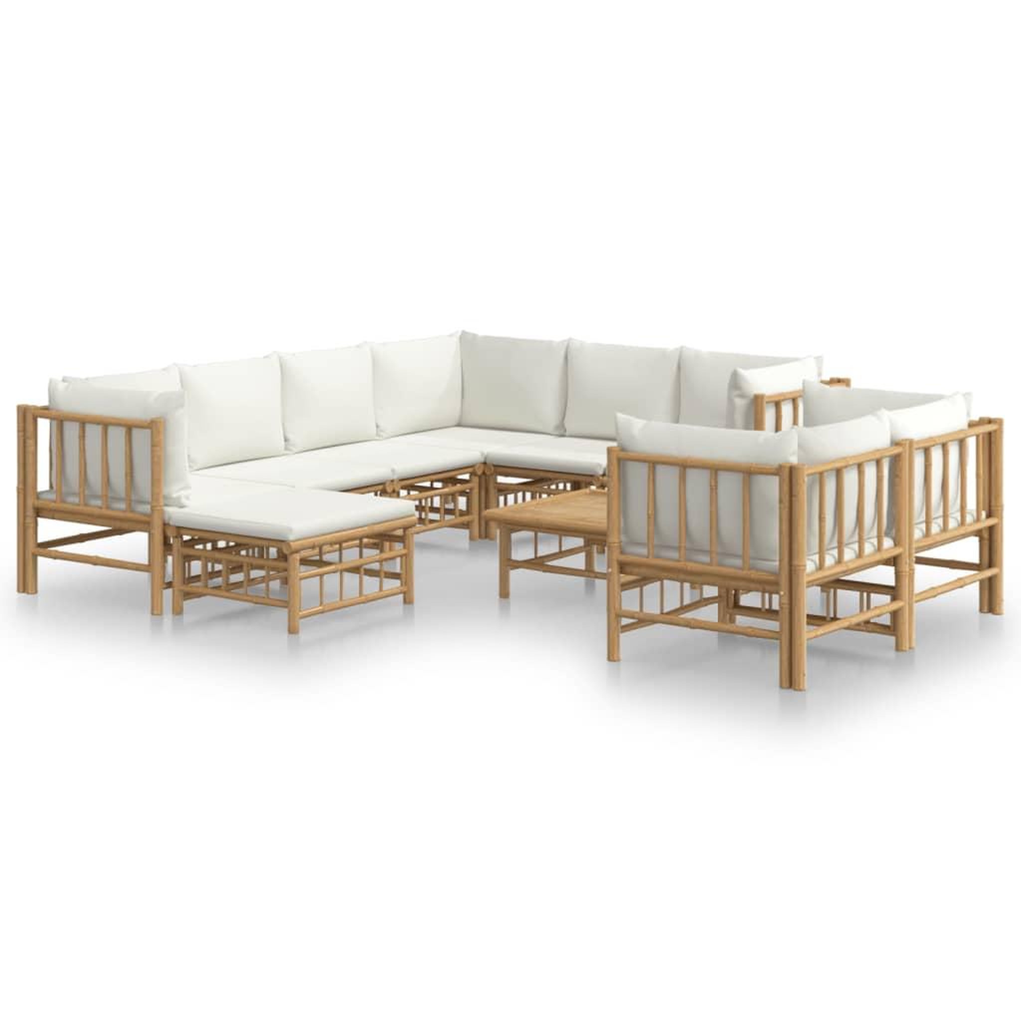 Voir la diapositive 2 : VIDAXL Salon de jardin 10 pcs avec coussins blanc creme bambou