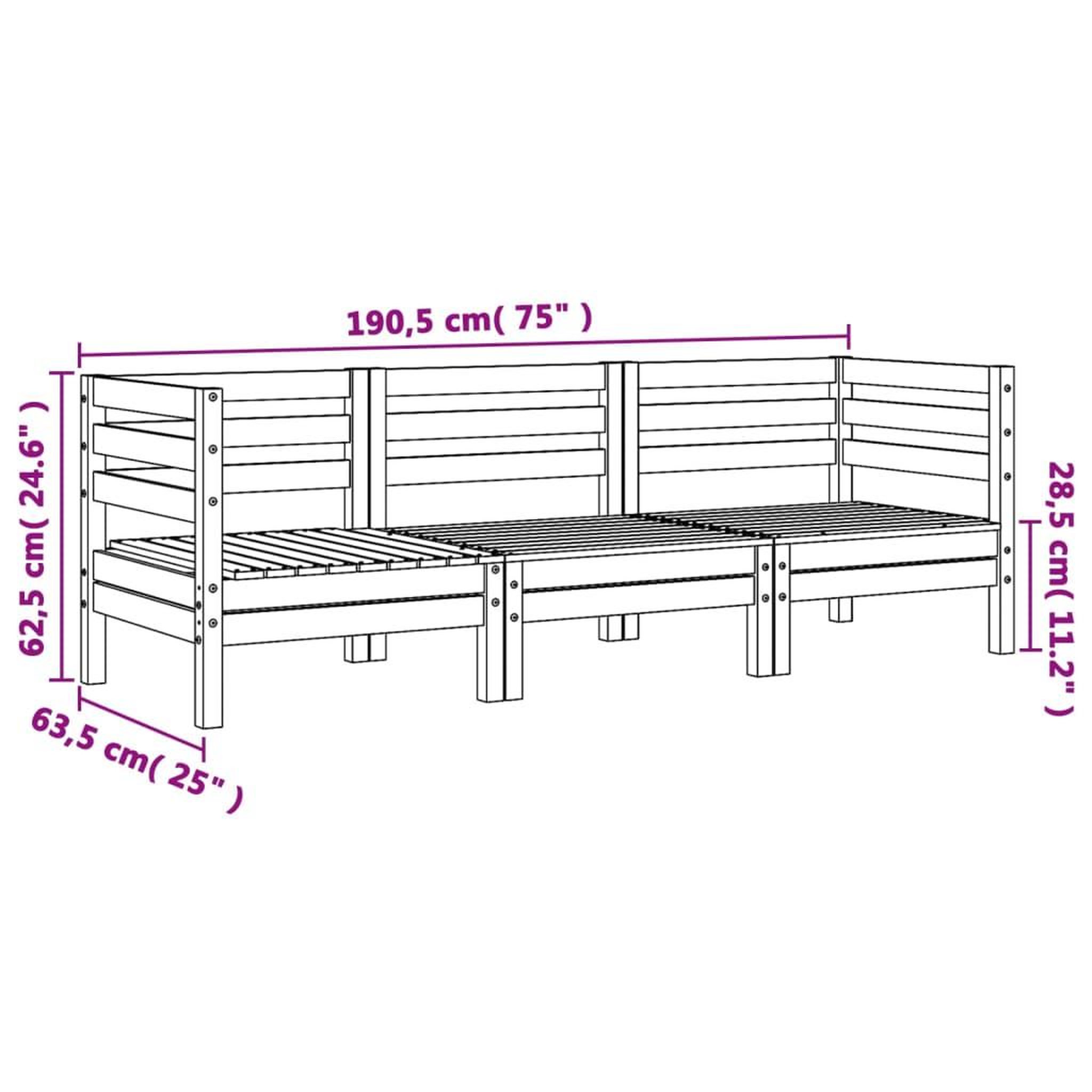 Voir la diapositive 6 : VIDAXL Canape de jardin 3 places bois massif de douglas