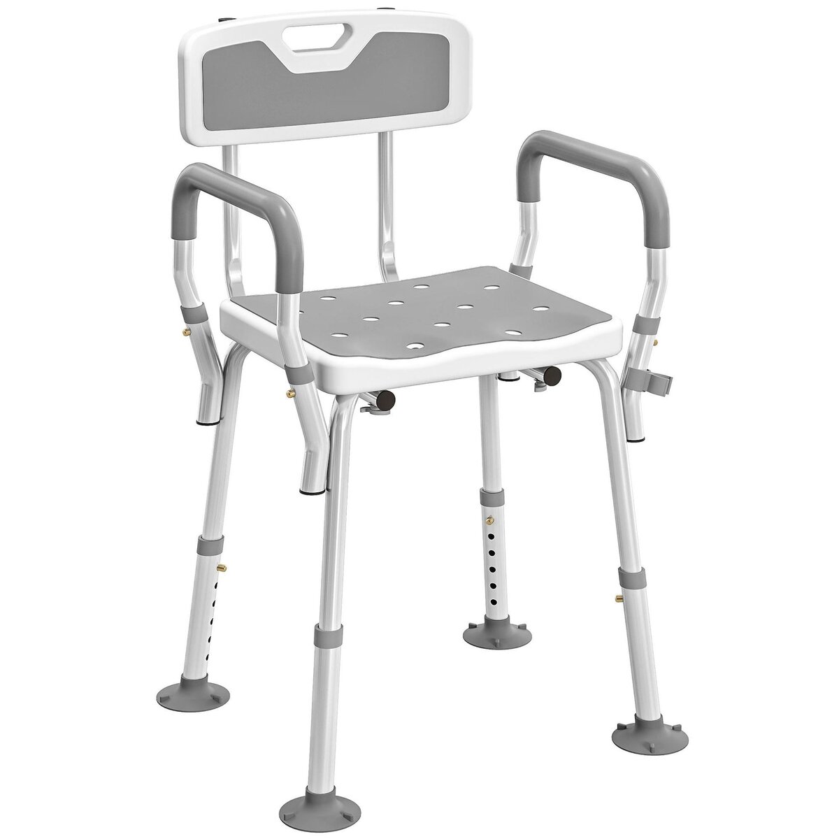 HOMCOM Chaise de douche siège de douche ergonomique hauteur réglable pieds antidérapants charge max. 136 Kg alu HDPE blanc gris