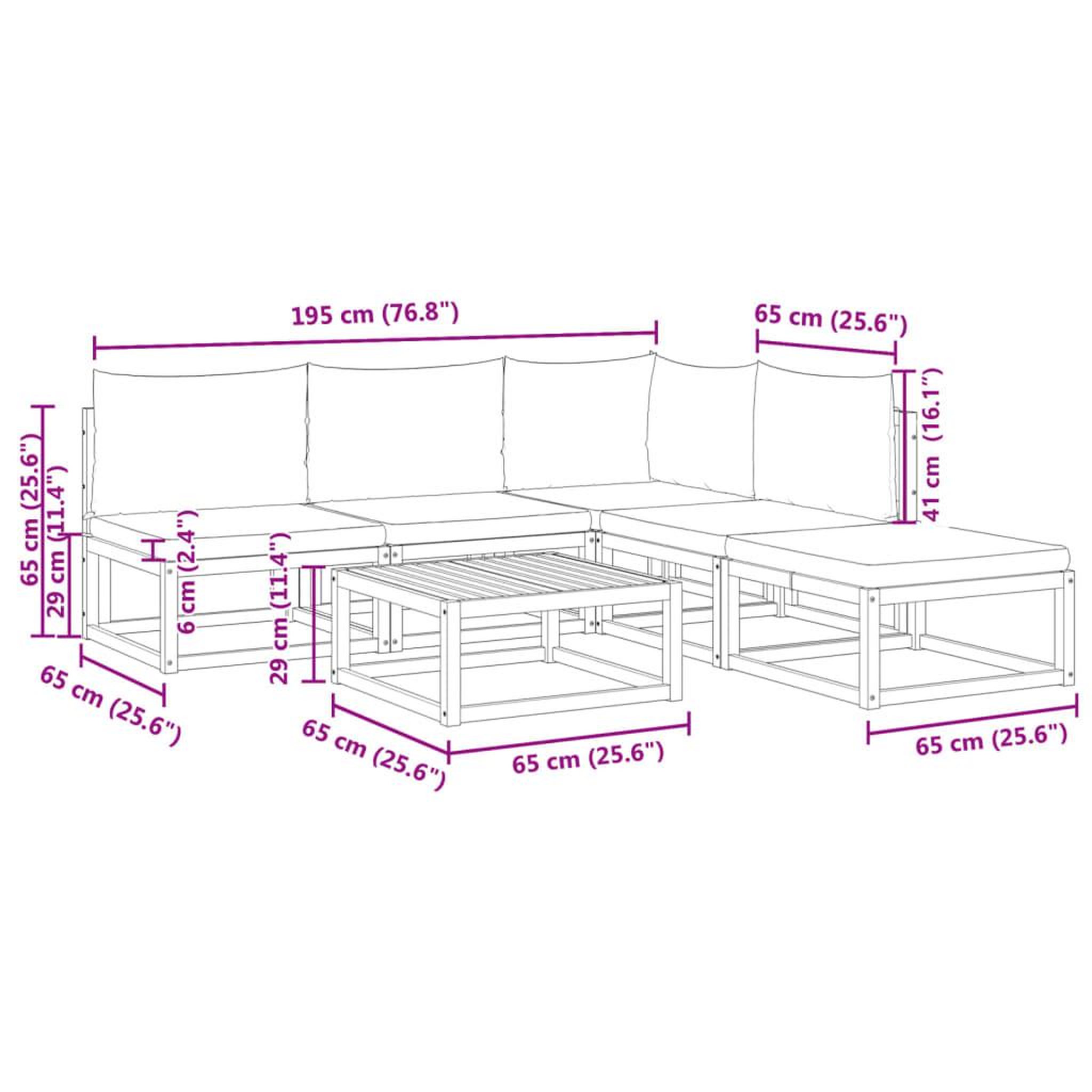 Voir la diapositive 6 : VIDAXL Salon de jardin avec coussins 6 pcs bois d'acacia solide