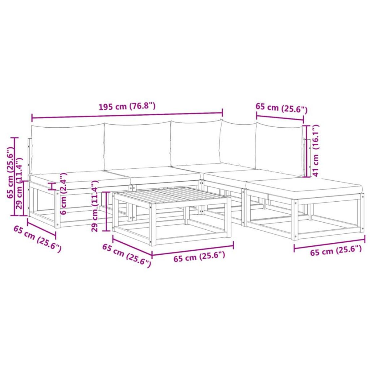 VIDAXL Salon de jardin avec coussins 6 pcs bois d'acacia solide
