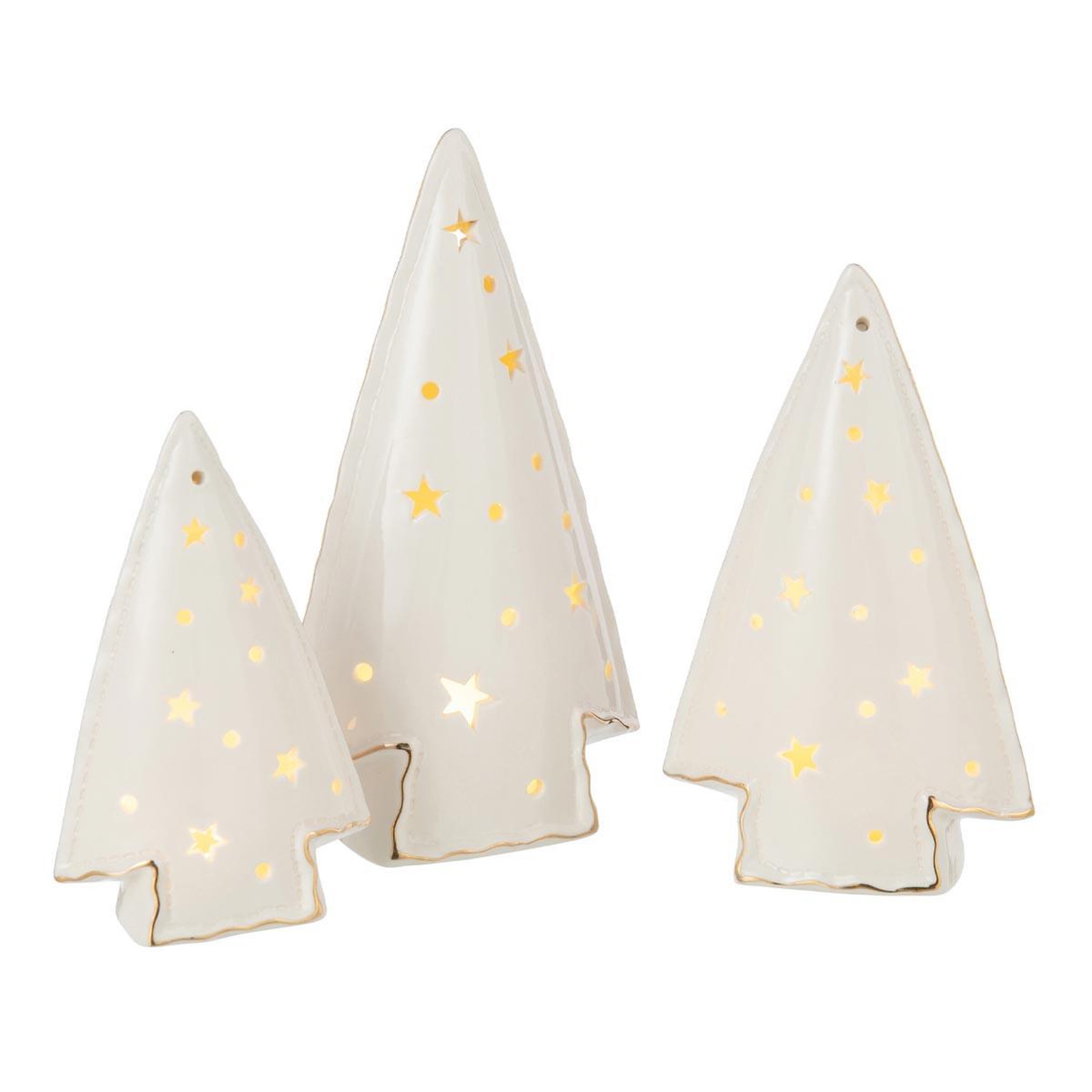 J-LINE Lot de 3 Sapins à LED  Étoiles  26cm Blanc