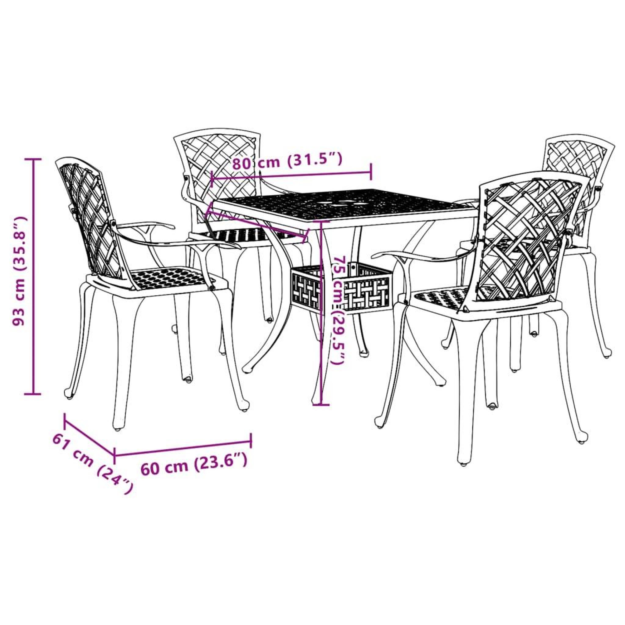 Voir la diapositive 6 : VIDAXL Ensemble a manger de jardin 5 pcs noir aluminium coule