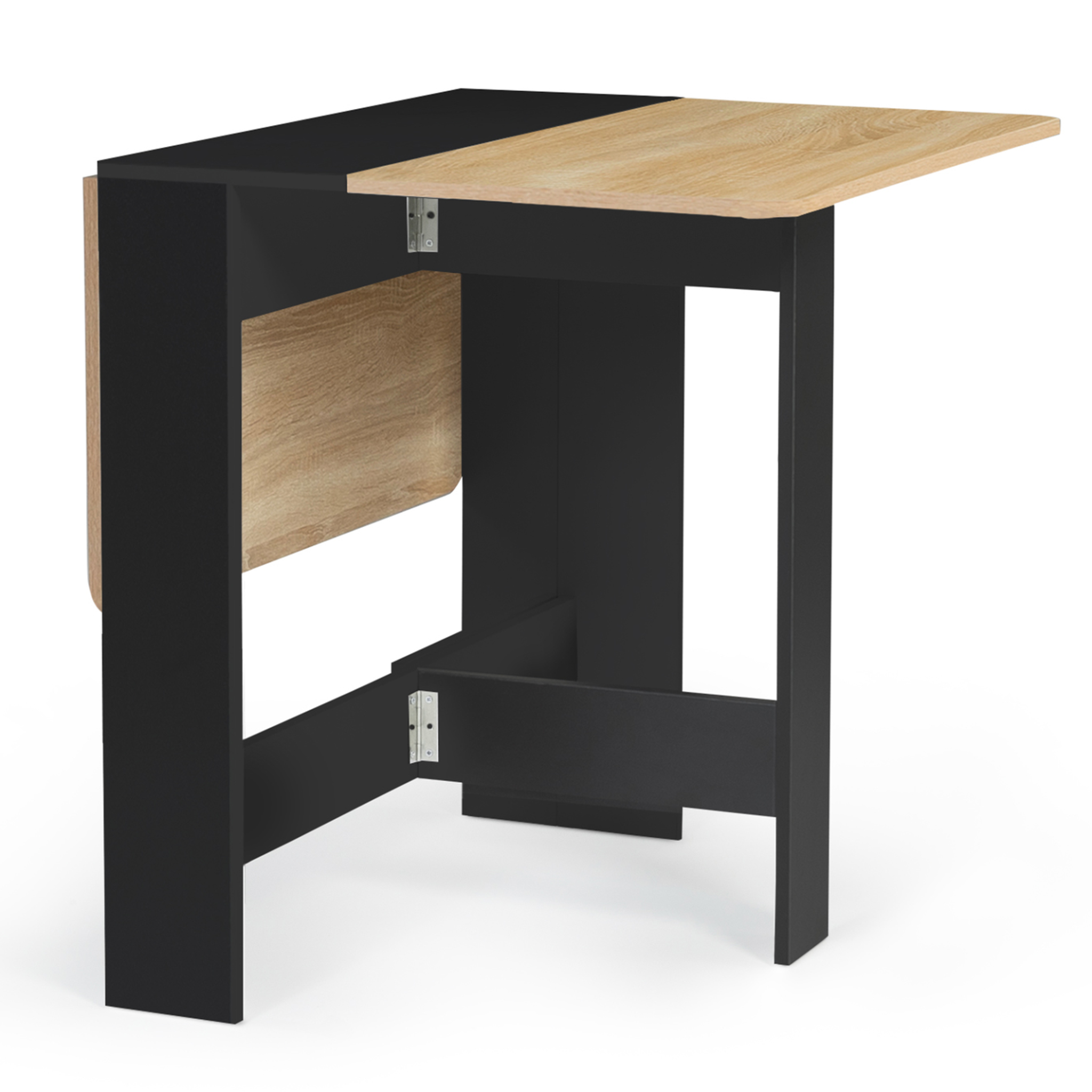 Voir la diapositive 4 : ID MARKET Table console pliable edi 2-4 personnes bois noir plateau façon hêtre 103 x 76 cm