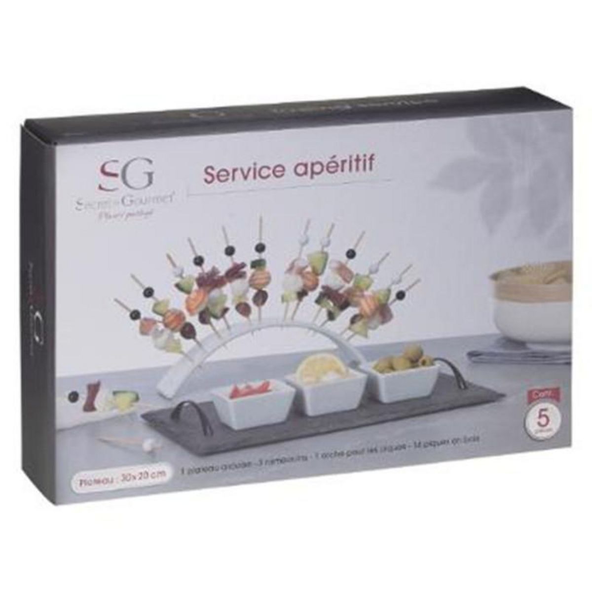 SECRET DE GOURMET Set apéritif design ardoise Arc - 5 Pièces - Noir