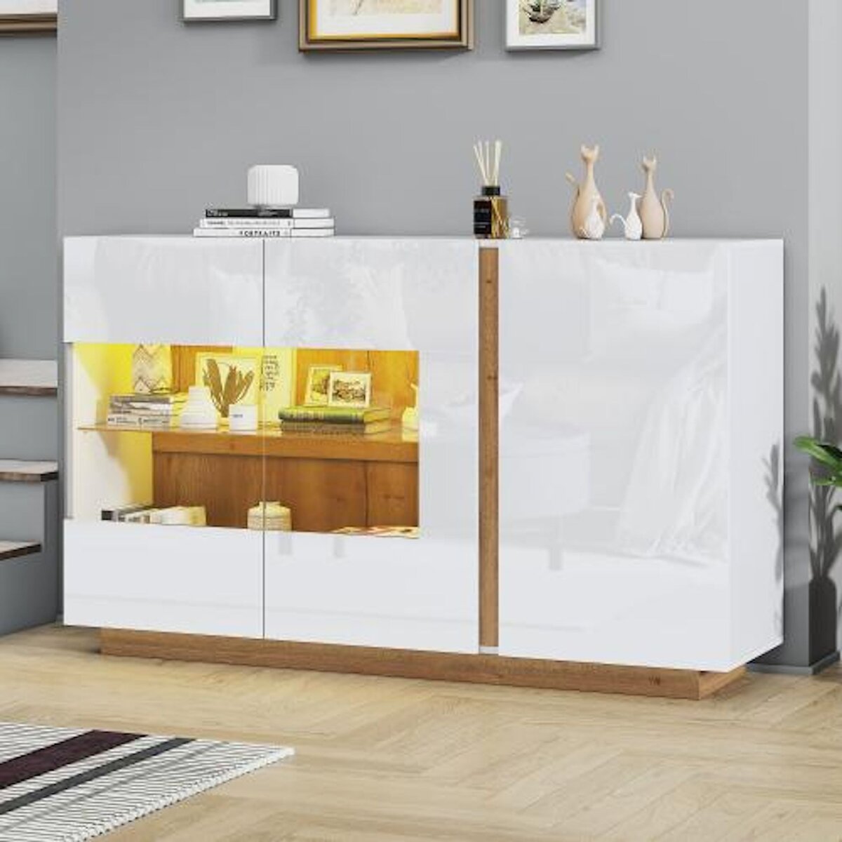 MERAX Buffet 3 porte(s) 0 tiroir(s) - 138 cm blanc led panneau de particules