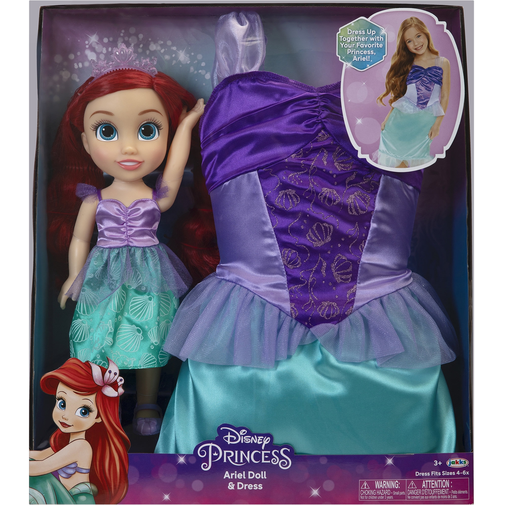 Voir la diapositive 2 : JAKKS PACIFIC Ensemble poupée + robe de déguisement 4 à 6 ans Ariel