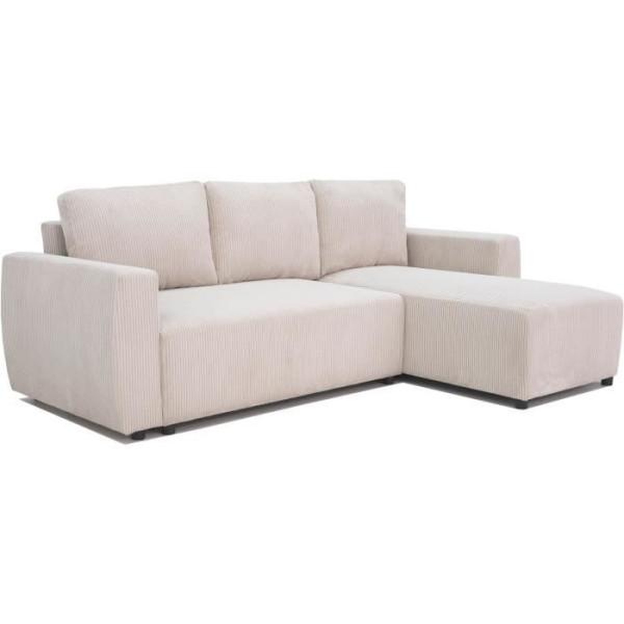Voir la diapositive 3 : MARKET24 Canapé d'angle convertible réversible 3-4 places PHARELL - Velours côtelé beige - Coffre de rangement - L 230x P 155 x H 95