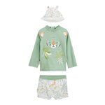 Petit Béguin Maillot de bain bébé 2 pièces t-shirt de protection UV & boxer avec chapeau Kanha. Coloris disponibles : Vert