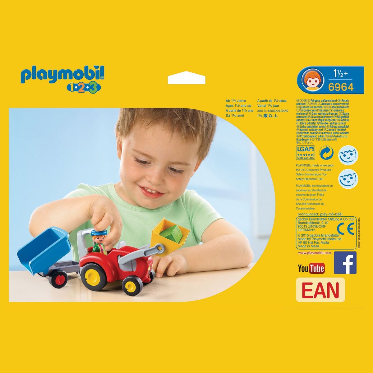 PLAYMOBIL 6964 - 1.2.3 - Fermier avec tracteur et remorque 