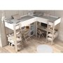 Voir la diapositive 2 : PARISOT Lit double mezzanine combiné enfant ALEXANDRA avec 2 bureaux et rangements - 2x90x200 cm - Blanc/Chene - Sommiers inclus - PARI