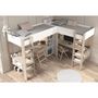 Voir la diapositive 2 : PARISOT Lit double mezzanine combiné enfant ALEXANDRA avec 2 bureaux et rangements - 2x90x200 cm - Blanc/Chene - Sommiers inclus - PARI