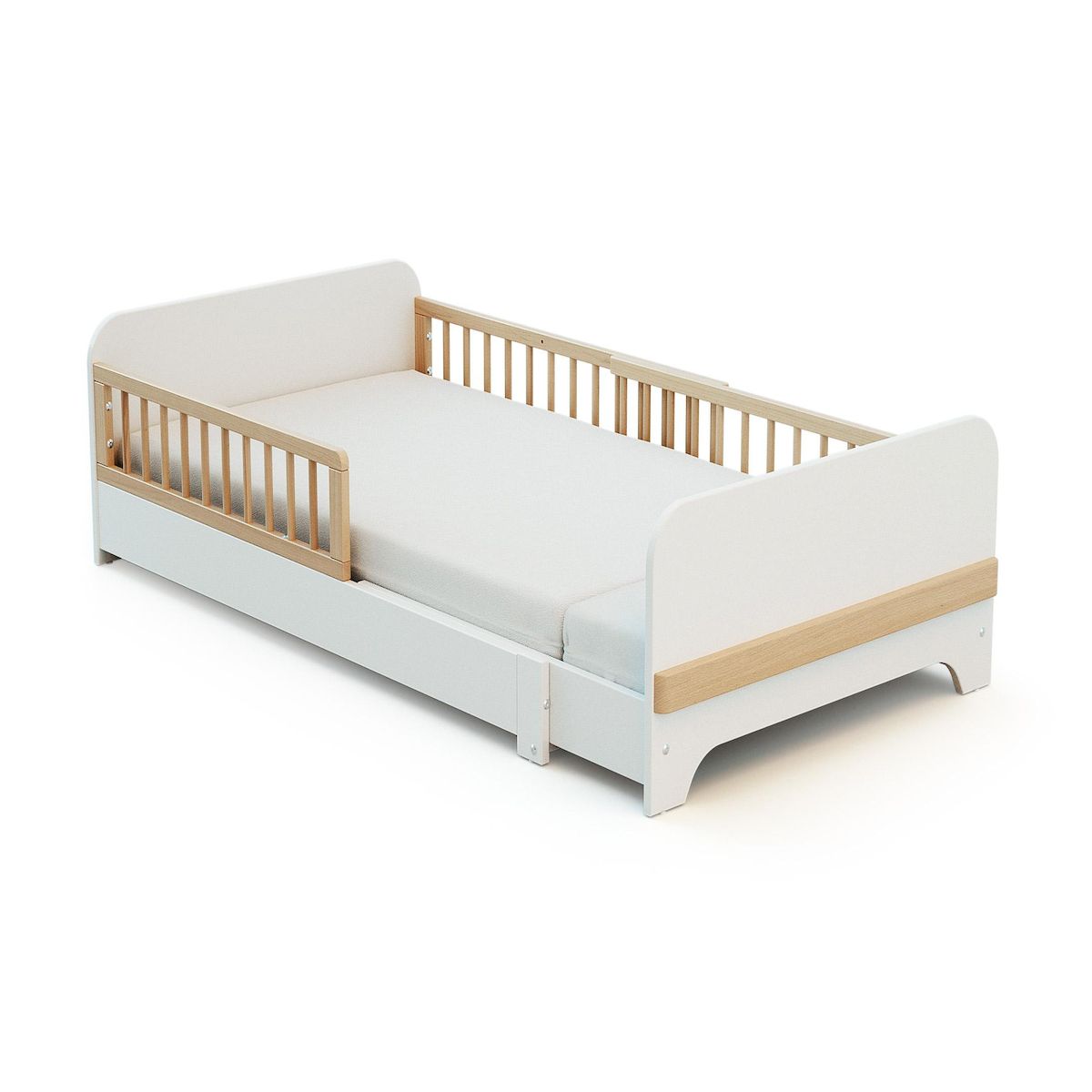 JURABABY Lit au sol enfant extensible en bois 80x140-165-190 CARROUSEL - Blanc