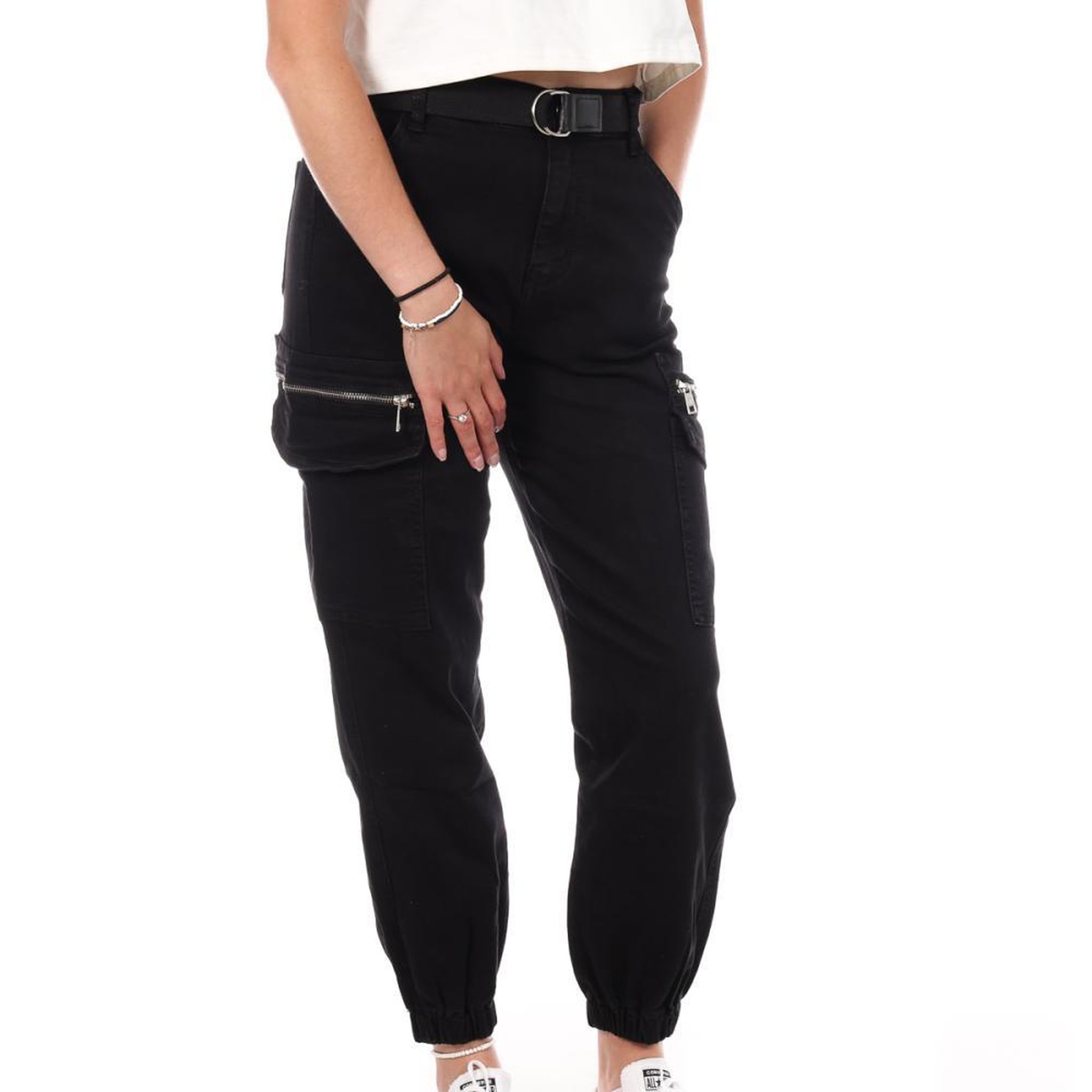 MONDAY PREMIUM Pantalon Cargo Ceinture Noir Femme Monday Premium LW-357. Coloris disponibles : Noir
