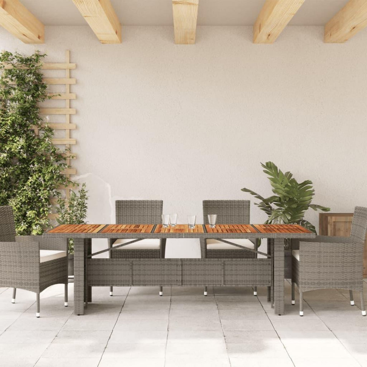 VIDAXL Table de jardin et dessus en bois d'acacia gris resine tressee