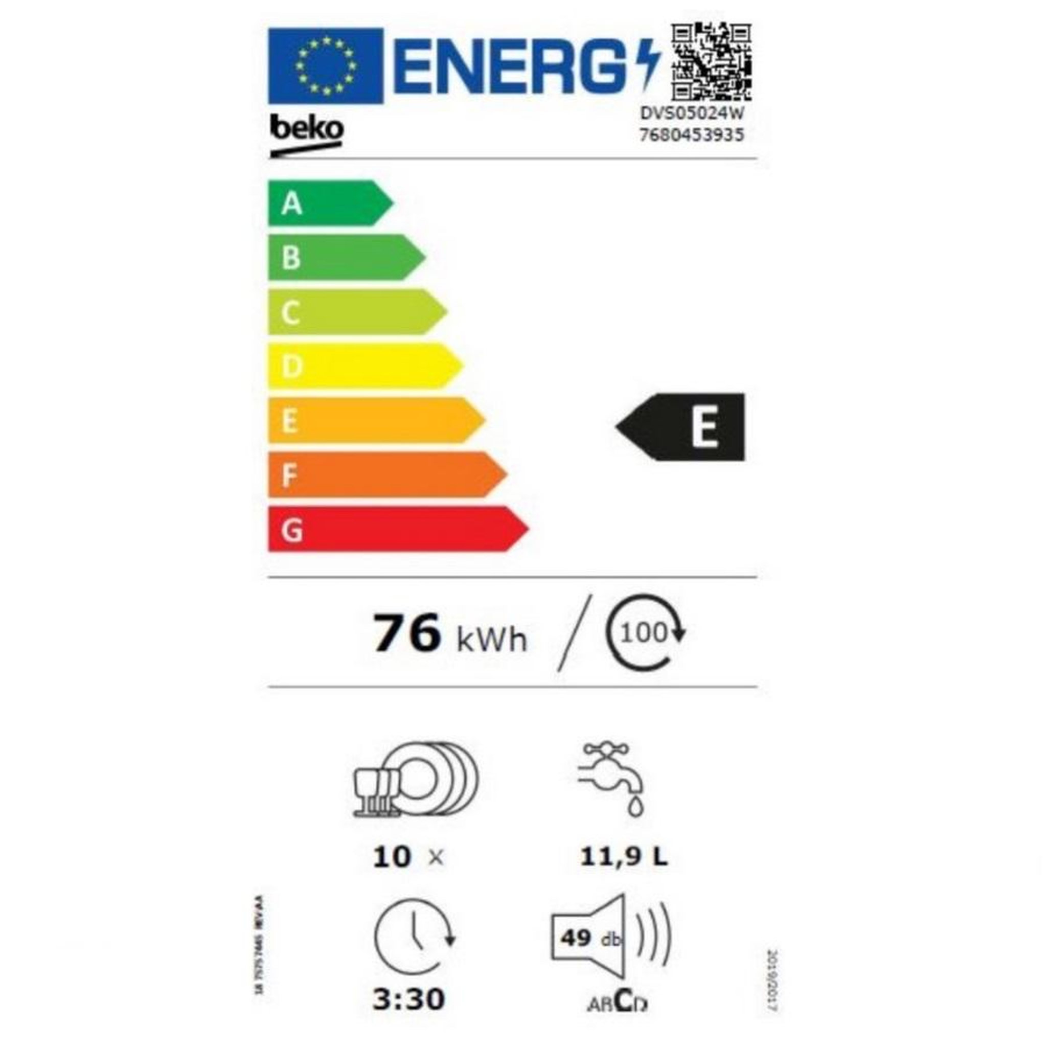 Voir la diapositive 2 : Beko Lave-vaisselle 45cm 10c 49db - dvs05024w