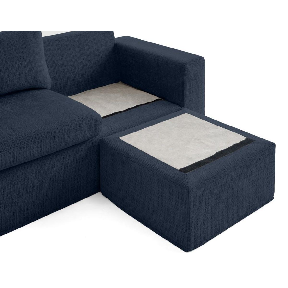 LISA DESIGN Calgary - canapé d'angle déhoussable et modulable 3 places + 1 pouf en velours texturé