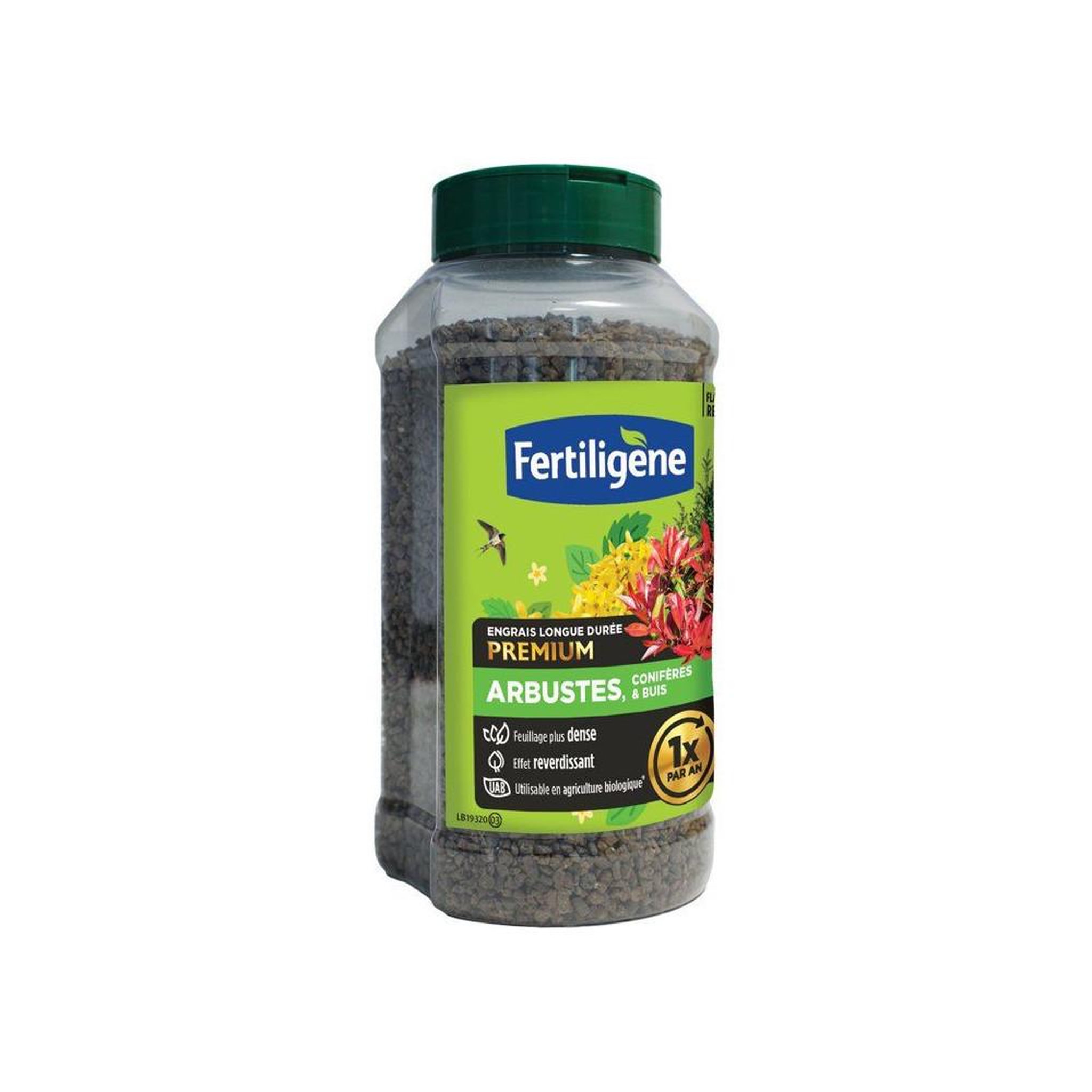 Voir la diapositive 2 : Fertiligene Engrais longue durée fertiligene premium pour arbustes, conifères et buis, granulés foncés 600 g