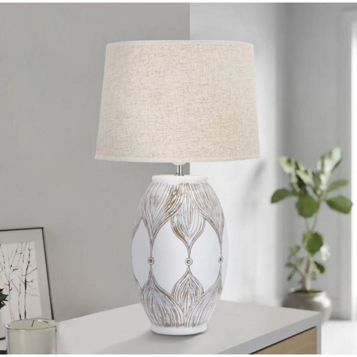 Paris Prix Lampe à Poser en Résine  Atene  67cm Blanc & Naturel