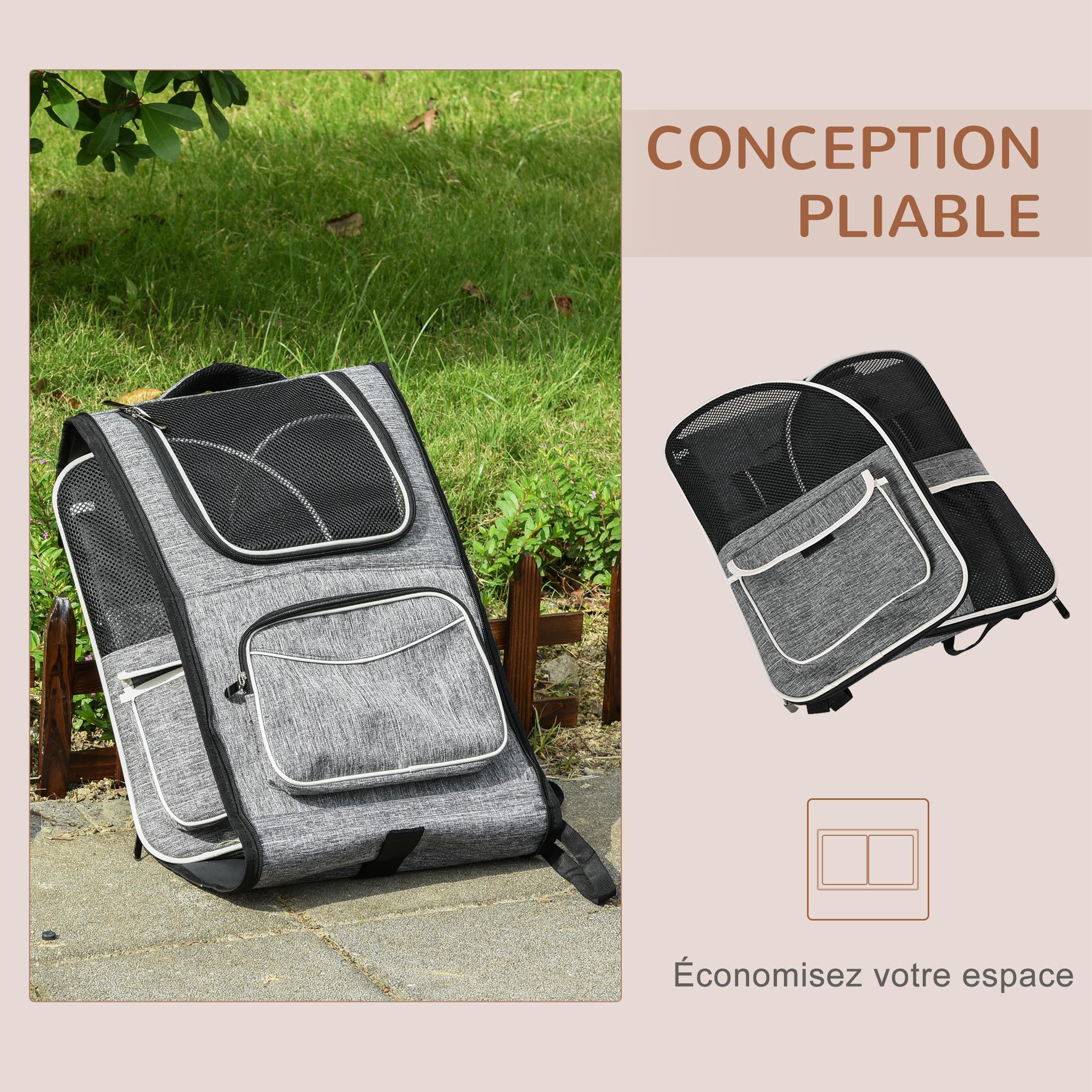 Voir la diapositive 5 : PAWHUT 2 en 1 trolley chariot sac à dos sac de transport à roulettes pour chien chat gris