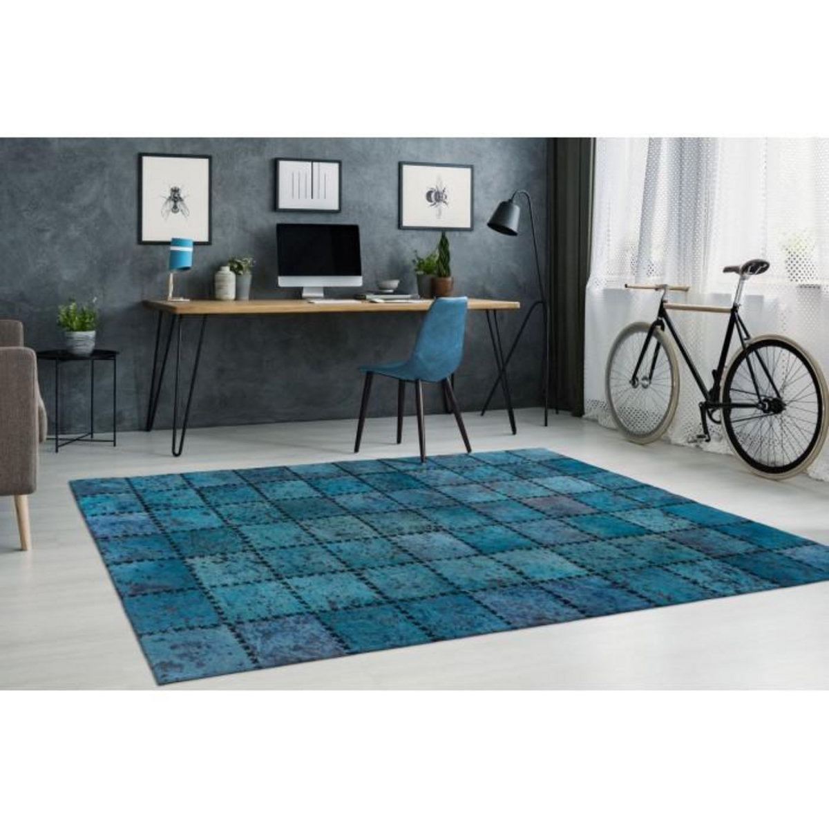 Paris Prix Tapis Patchwork en Cuir Fait Main  Voila  Turquoise