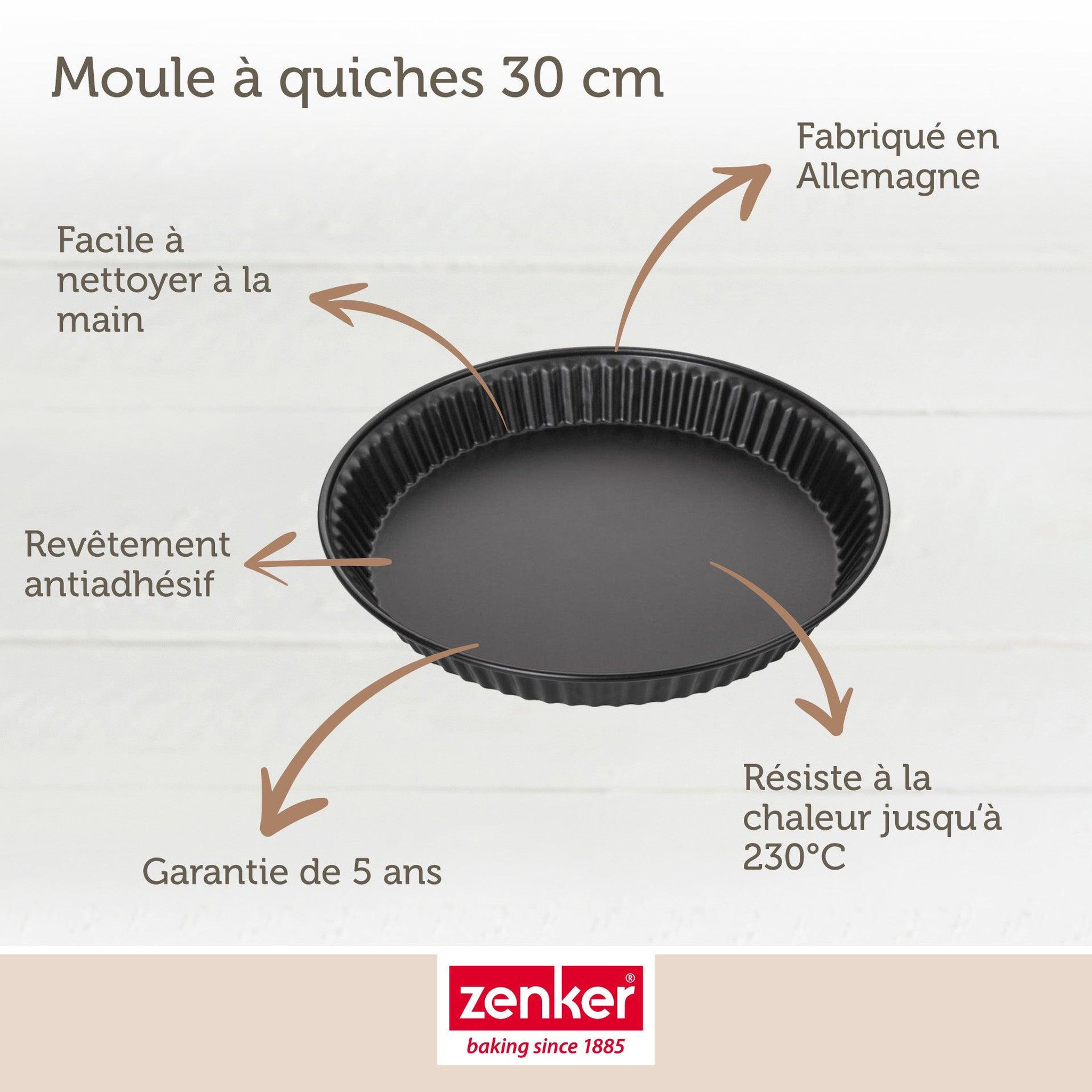 Voir la diapositive 3 : ZENKER Set pâtisserie avec moule à quiche lorraine 30 cm, 2 bols à mixer et 1 spatule zenker