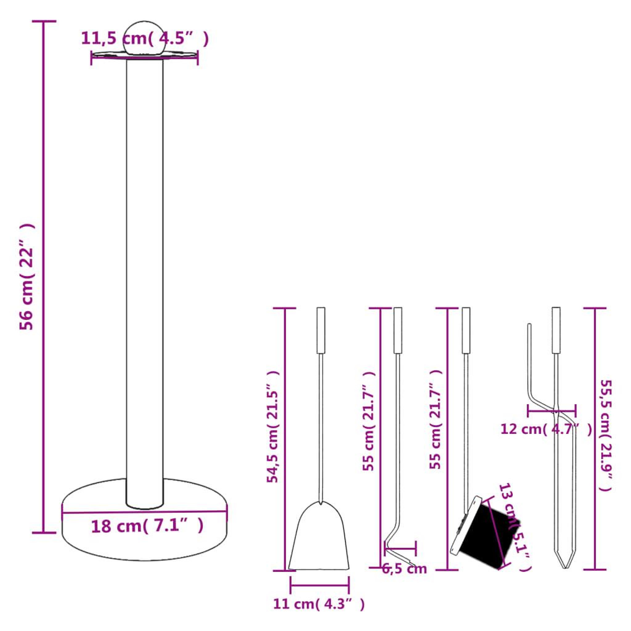 Voir la diapositive 6 : VIDAXL Set d'outils de cheminee 5 pcs 18x56 cm acier