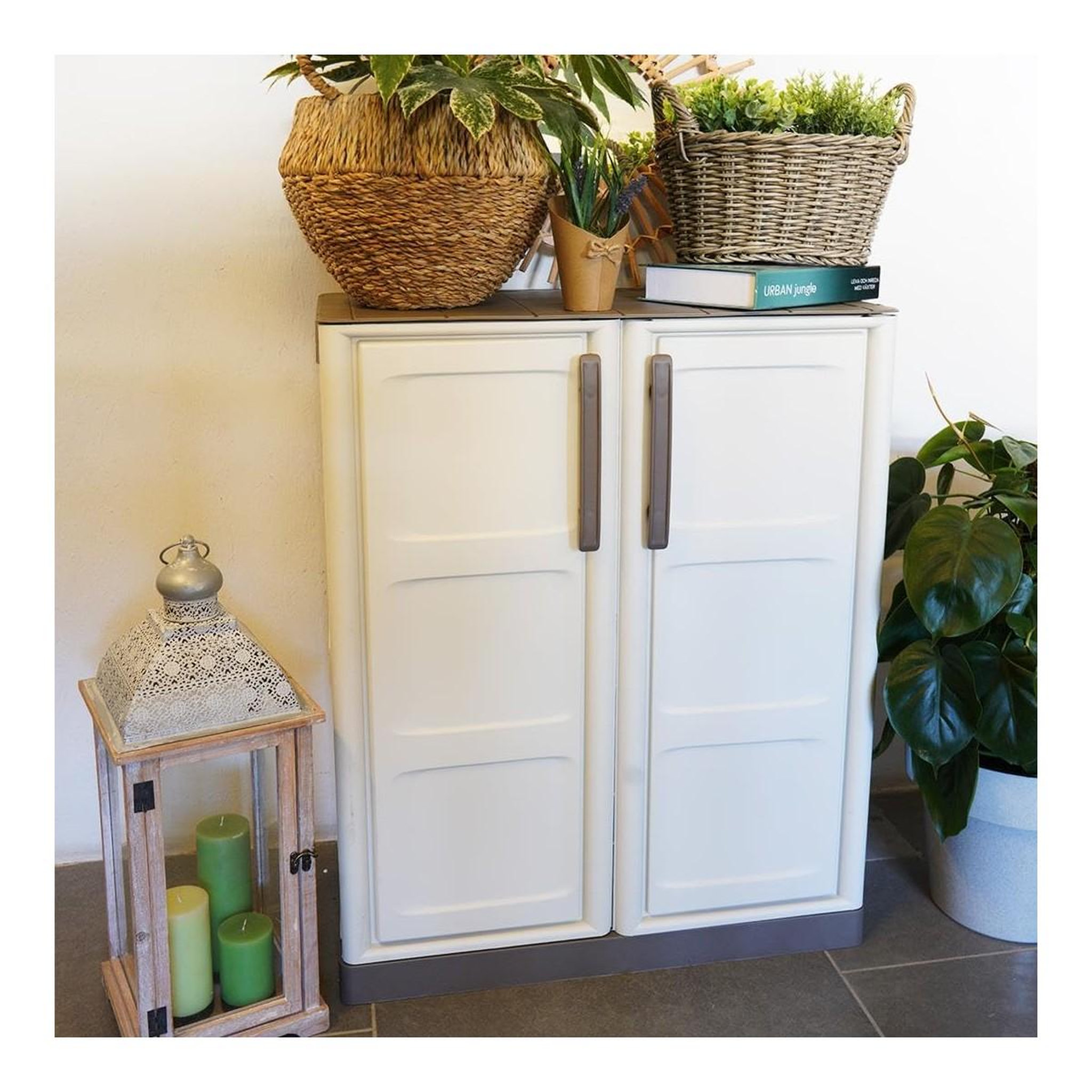 Voir la diapositive 4 : INTEC Armoire de rangement garage atelier - armoire basse beige 2 portes 1 étagère polypropylène 70 x 39 x 85.5cm intec
