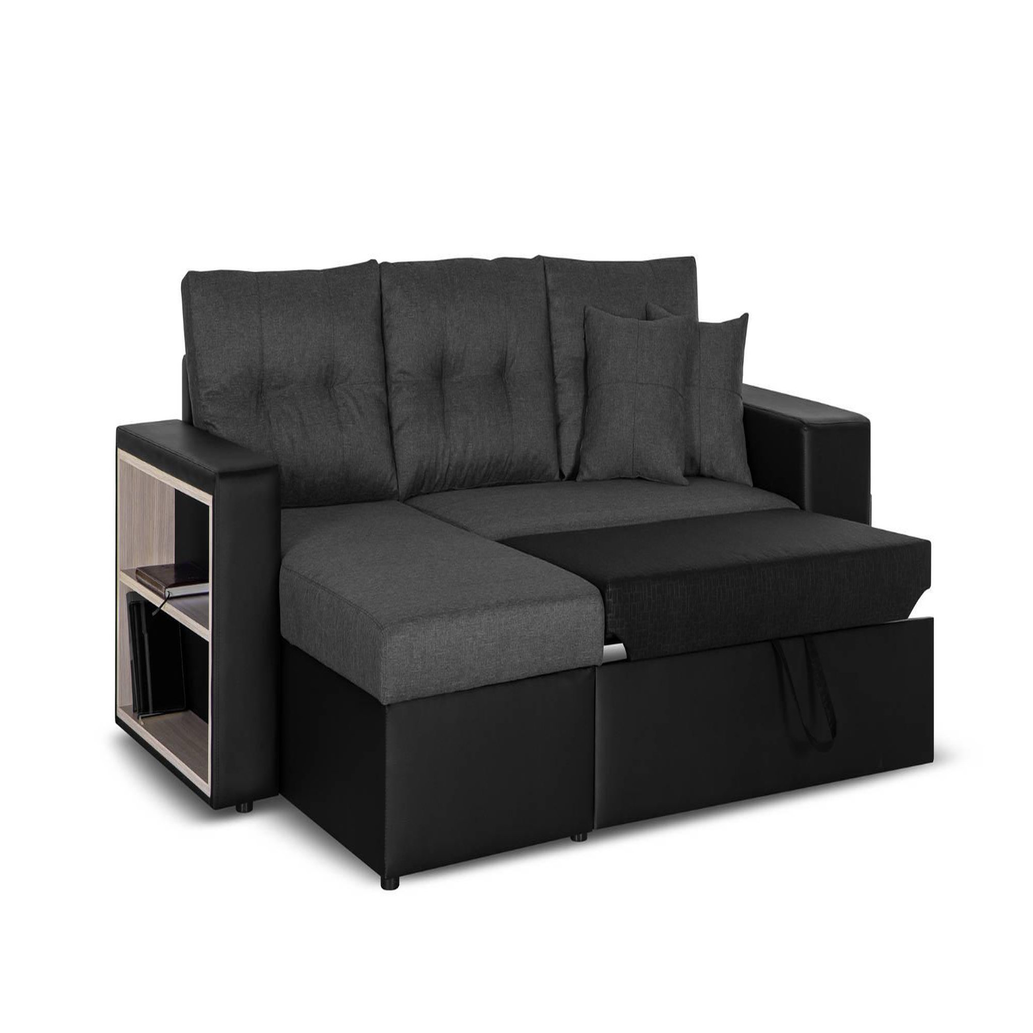 Voir la diapositive 4 : BEST MOBILIER California - canapé d'angle réversible - convertible avec coffre et étagère de rangement - en simili et tissu