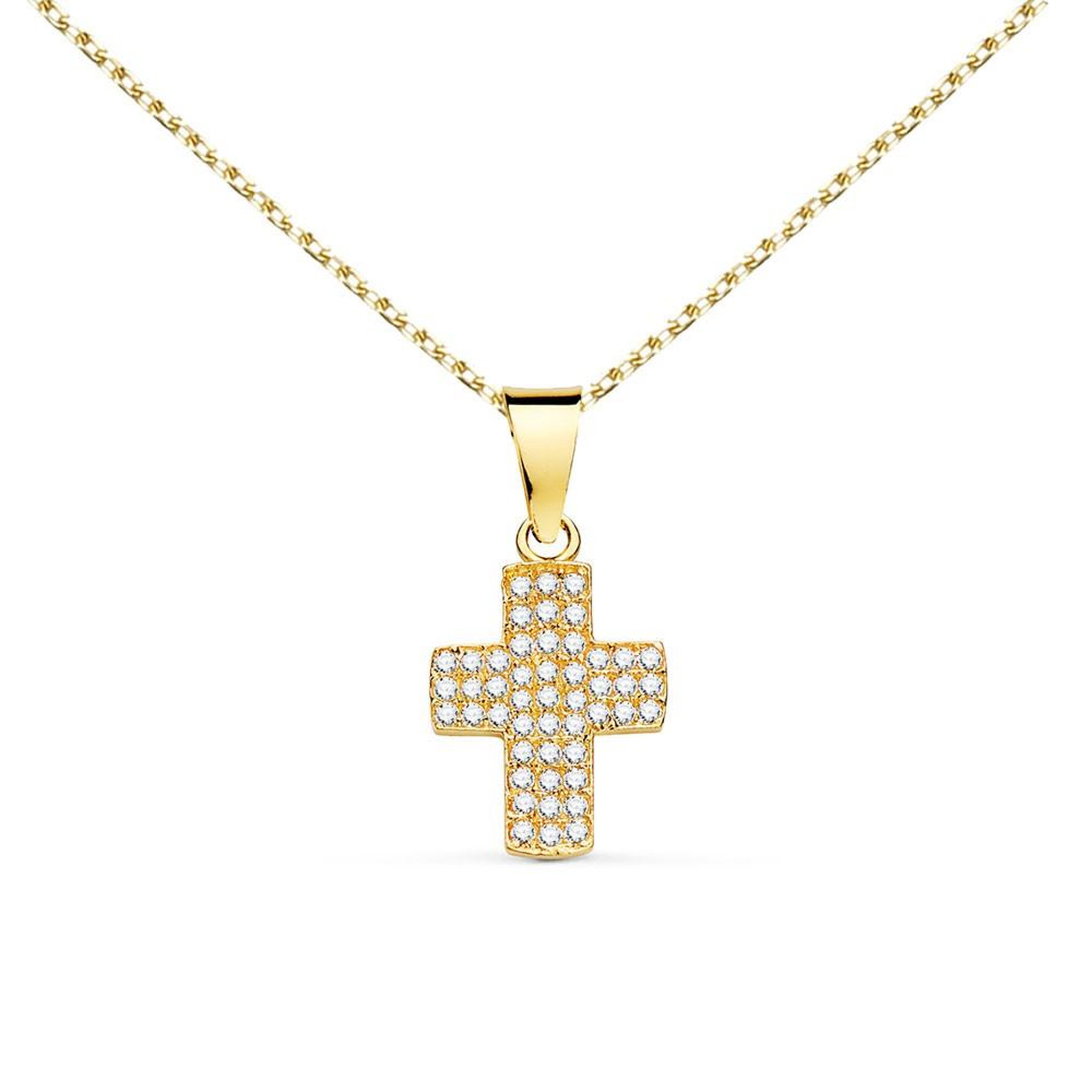 L'ATELIER D'AZUR Collier - Médaille Croix Or 18 Carats 750/000 Jaune et Zirconiums - Chaine Dorée