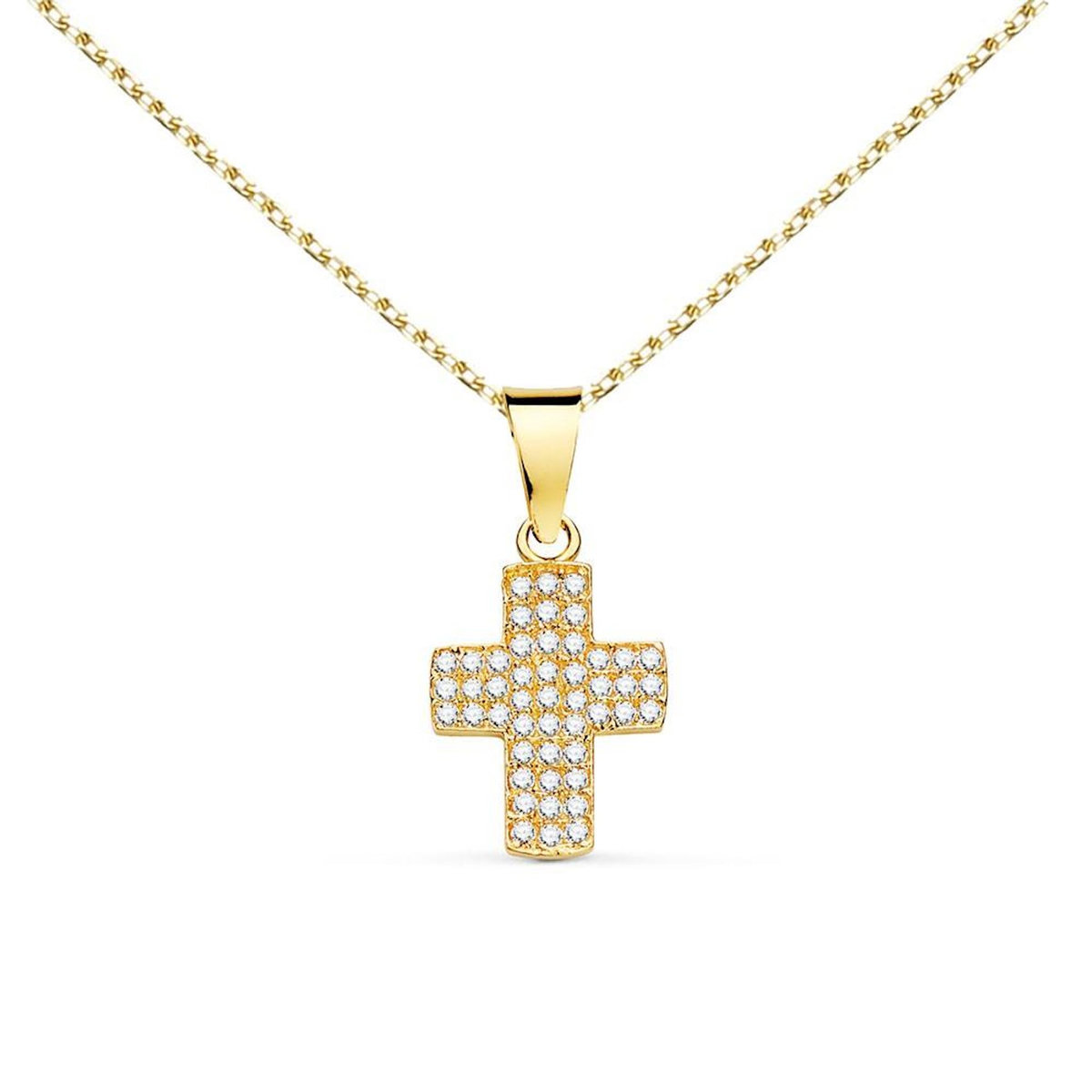 L'ATELIER D'AZUR Collier - Médaille Croix Or 18 Carats 750/000 Jaune et Zirconiums - Chaine Dorée