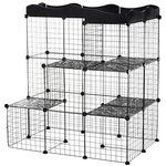 PAWHUT Cage parc enclos chat modulable dim. L105 x l70 x H105 cm 3 niveaux 2 portes rampe plateformes PE motif graphique fil métallique noir