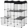 Voir la diapositive 1 : PAWHUT Cage parc enclos chat modulable dim. L105 x l70 x H105 cm 3 niveaux 2 portes rampe plateformes PE motif graphique fil métallique noir
