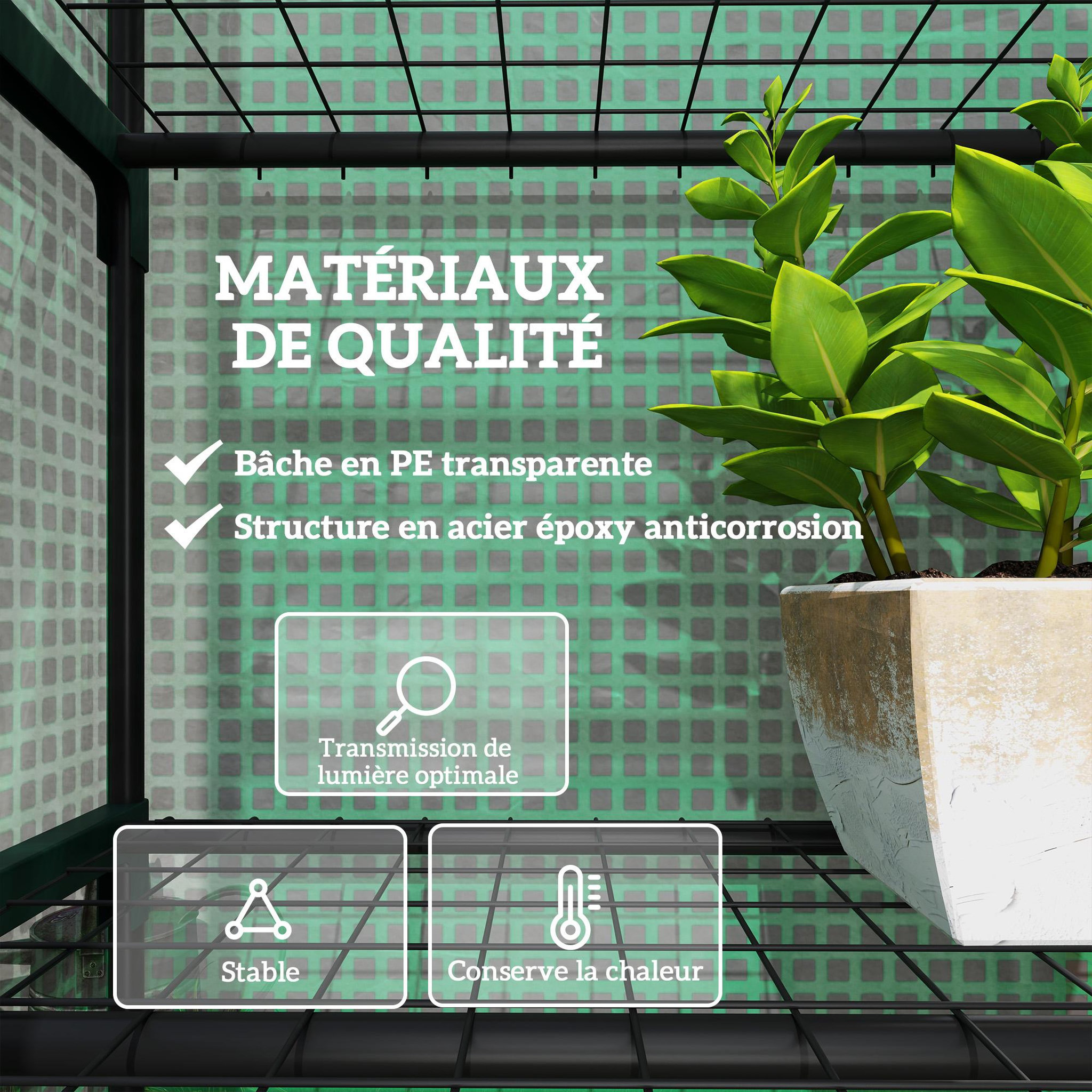 Voir la diapositive 5 : OUTSUNNY Serre de jardin balcon 5 étagères porte zippée 69 x 49 x 193 cm acier thermolaqué bâche pe vert